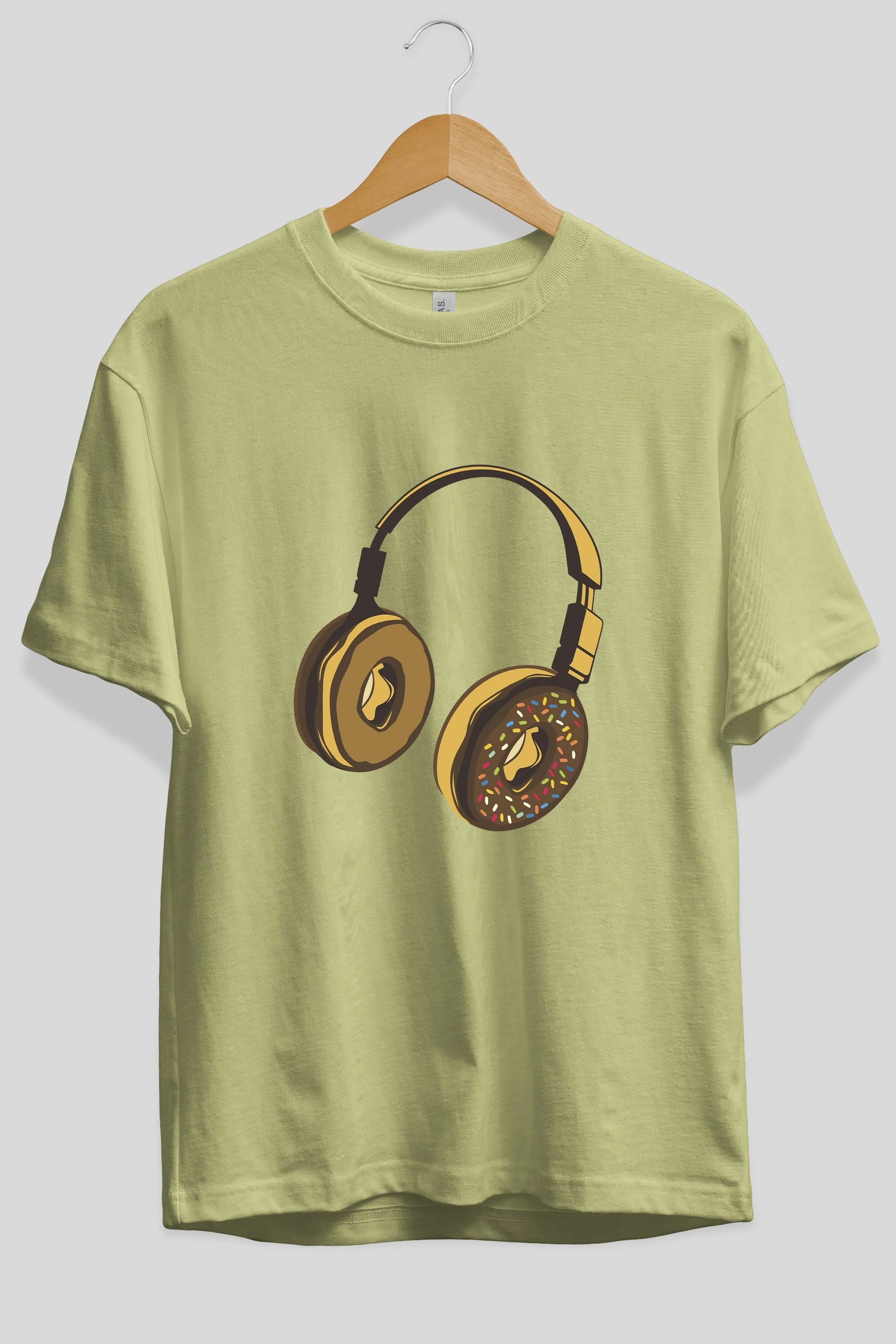 Headphone Donut Ön Baskılı Oversize t-shirt %100 pamuk Erkek Kadın Unisex