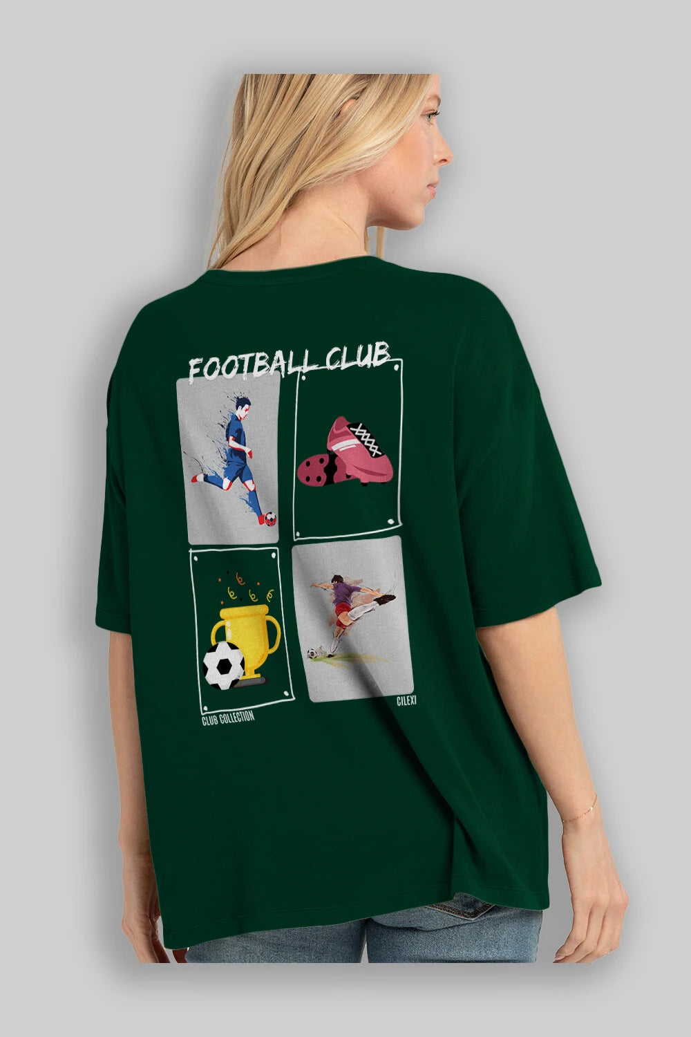Football Club Arka Baskılı Oversize t-shirt Erkek Kadın %100 Pamuk Bisiklet Yaka tişort