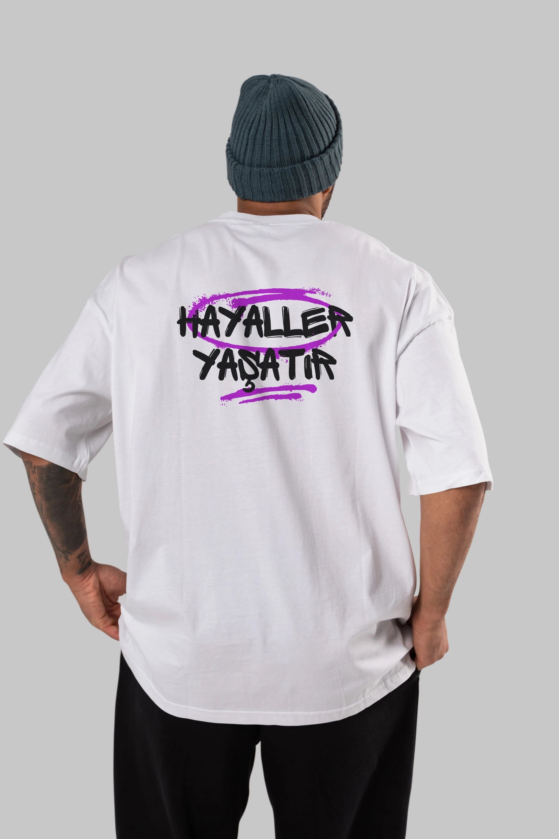 Hayaller Yaşatır Arka Baskılı Oversize t-shirt Erkek Kadın Unisex