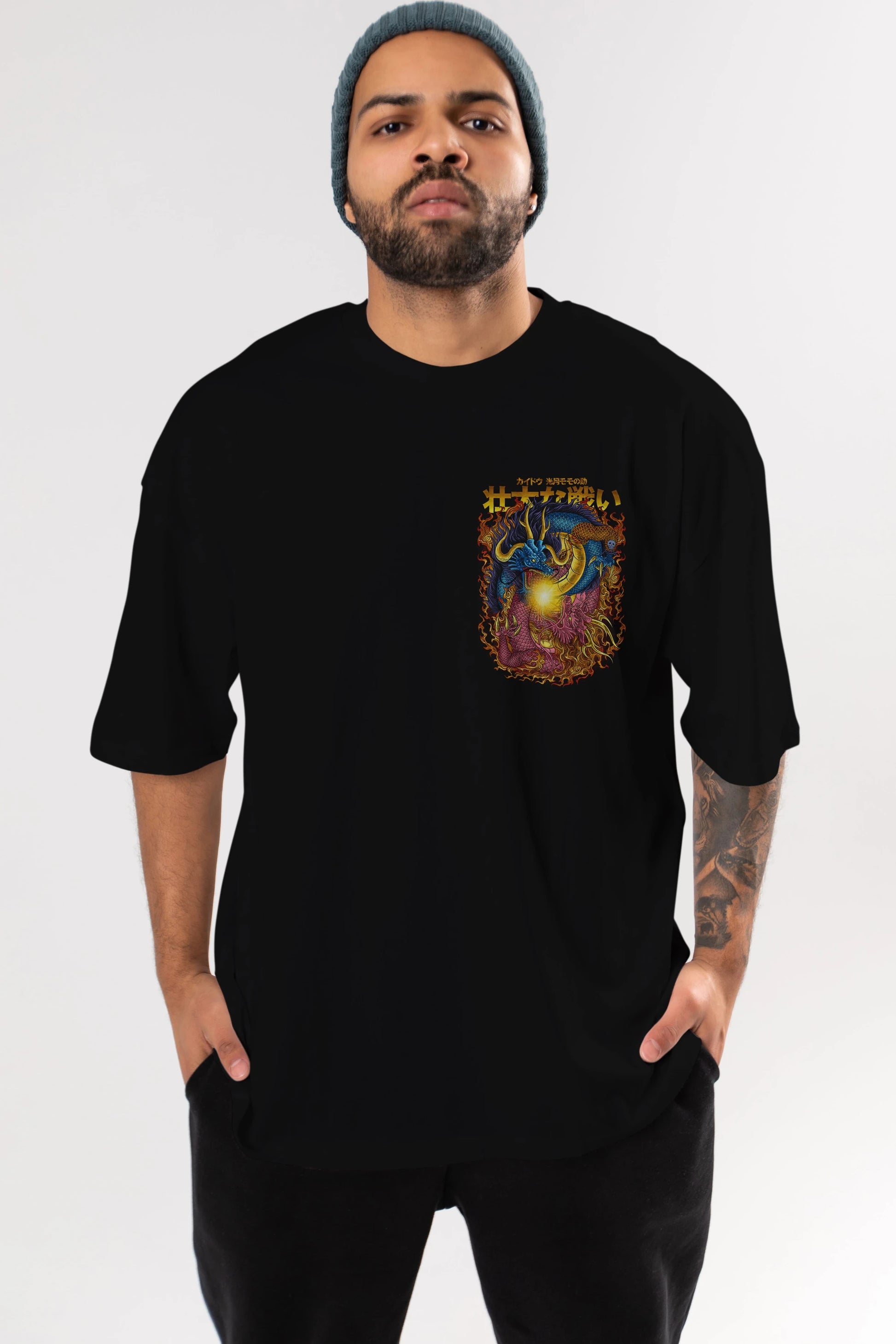 ONE PIECE (4) Ön Sol Baskılı Oversize t-shirt Erkek Kadın Unisex %100 Pamuk Bisiklet Yaka tişort