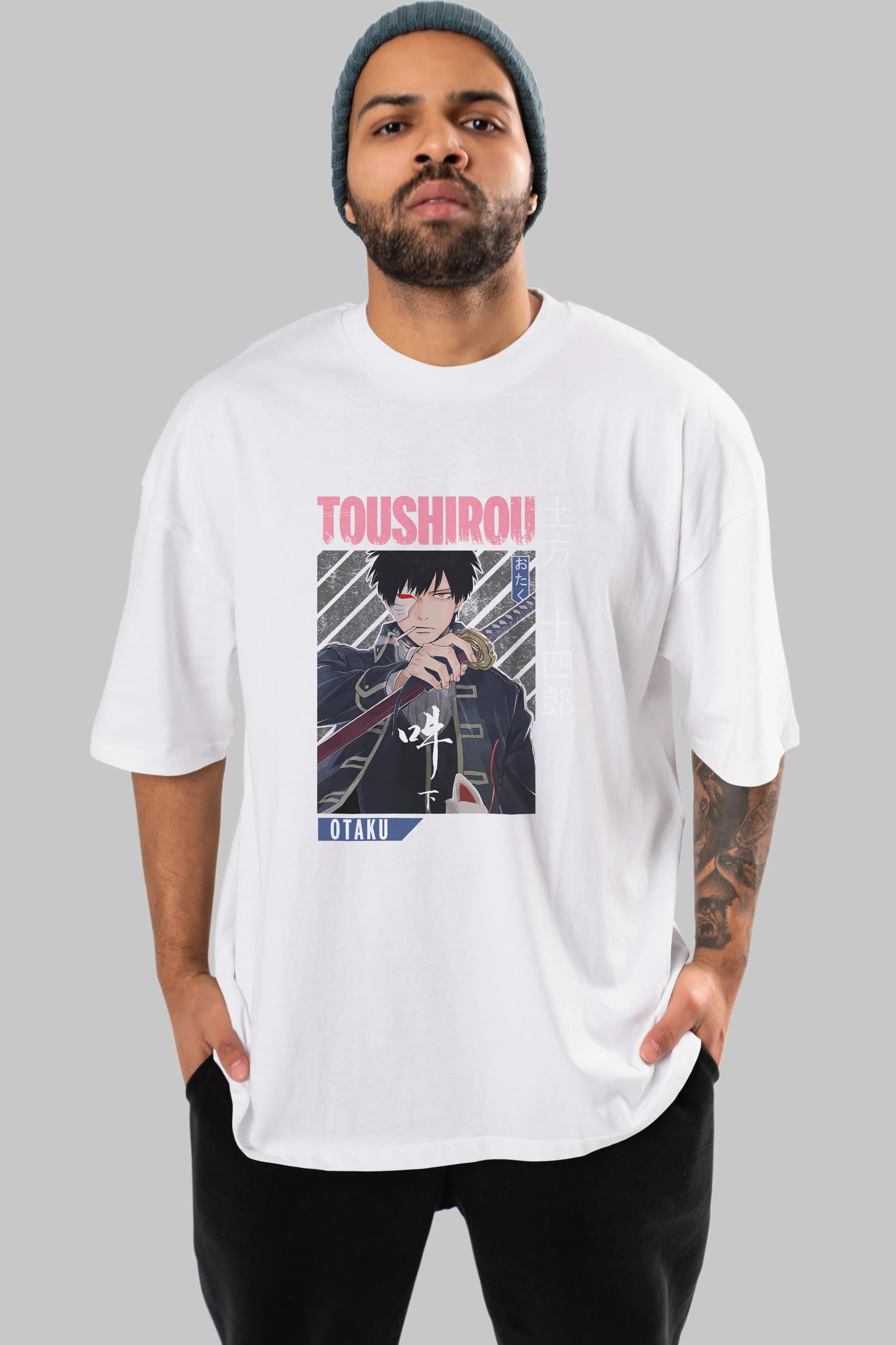 Toushirou Hijikata 1 Anime Ön Baskılı Oversize t-shirt %100 pamuk Erkek Kadın Unisex