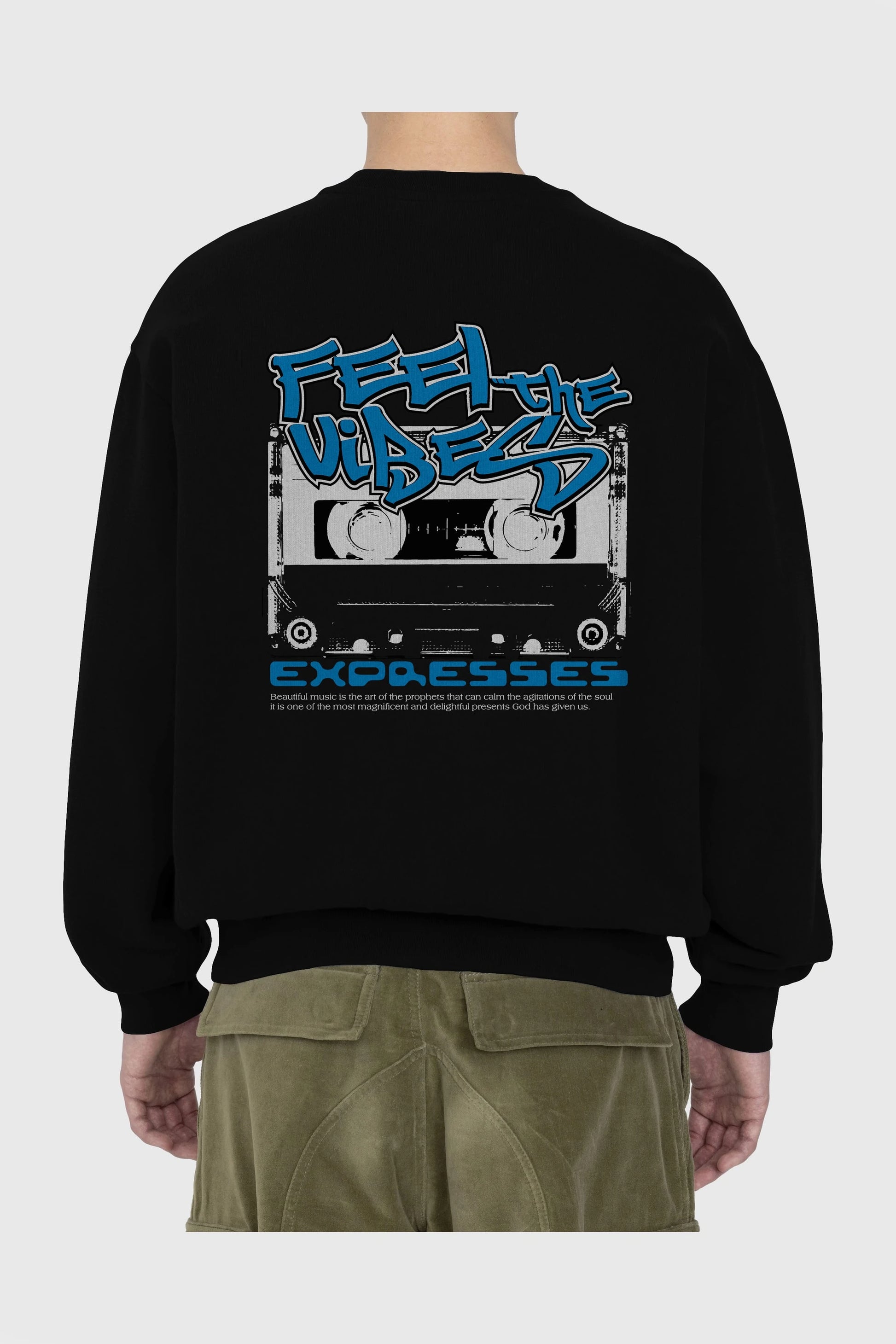Feel The Vibes Arka Baskılı Oversize Sweatshirt Erkek Kadın Unisex