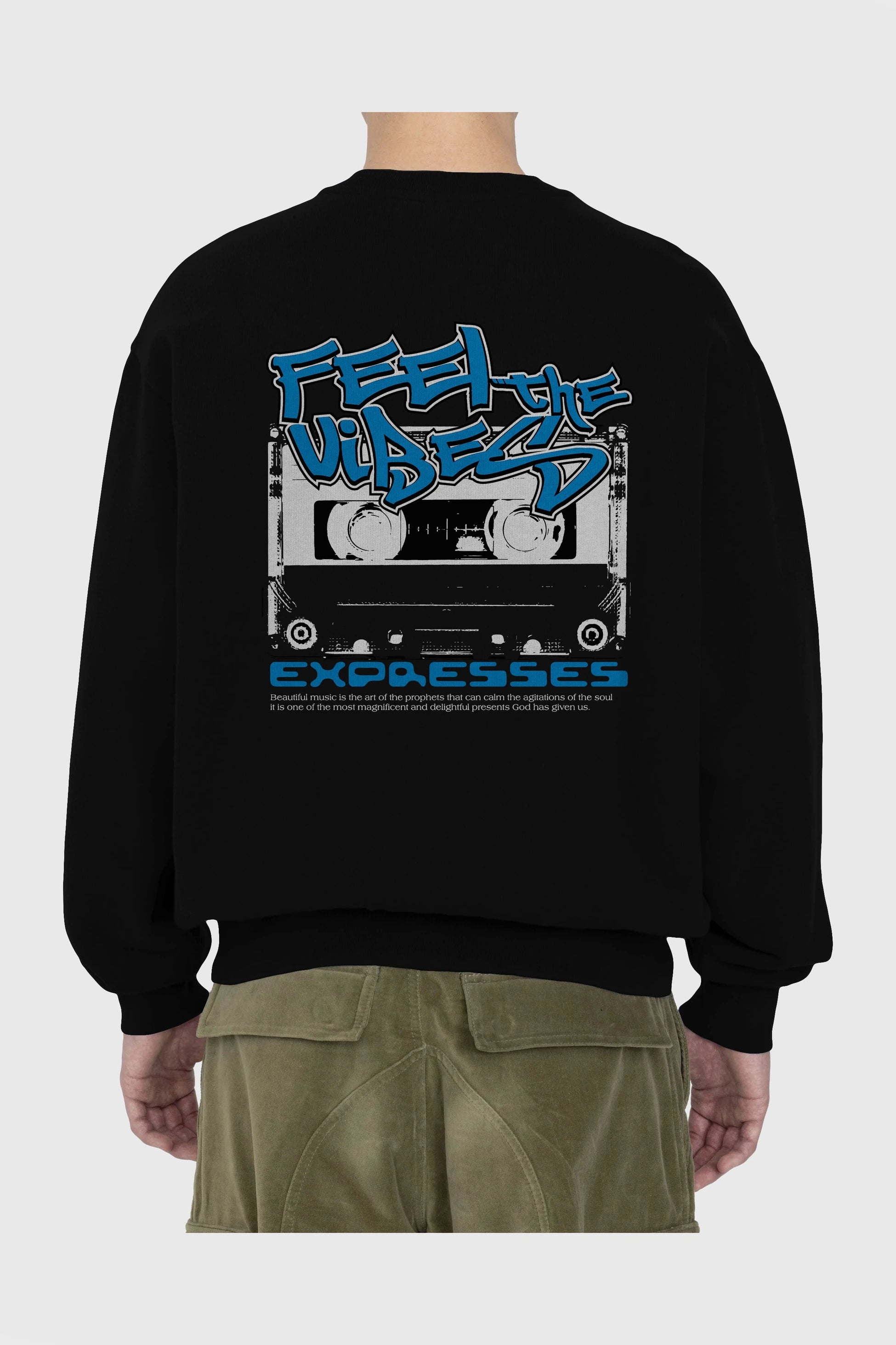 Feel The Vibes Arka Baskılı Oversize Sweatshirt Erkek Kadın Unisex