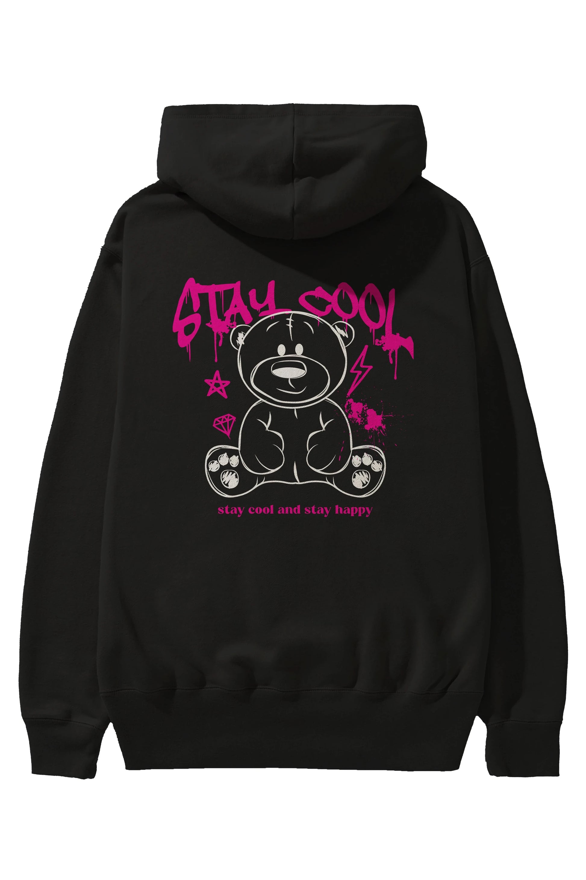 Teddy Bear Stay Cool Arka Baskılı Hoodie Oversize Kapüşonlu Sweatshirt Erkek Kadın Unisex