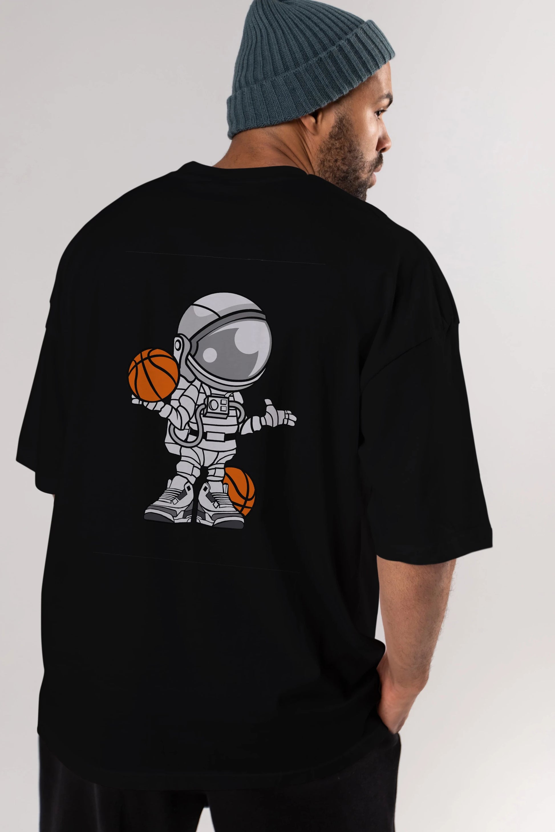 Astronaut Basketball Player Arka Baskılı Oversize t-shirt Erkek Kadın Unisex %100 Pamuk tişort