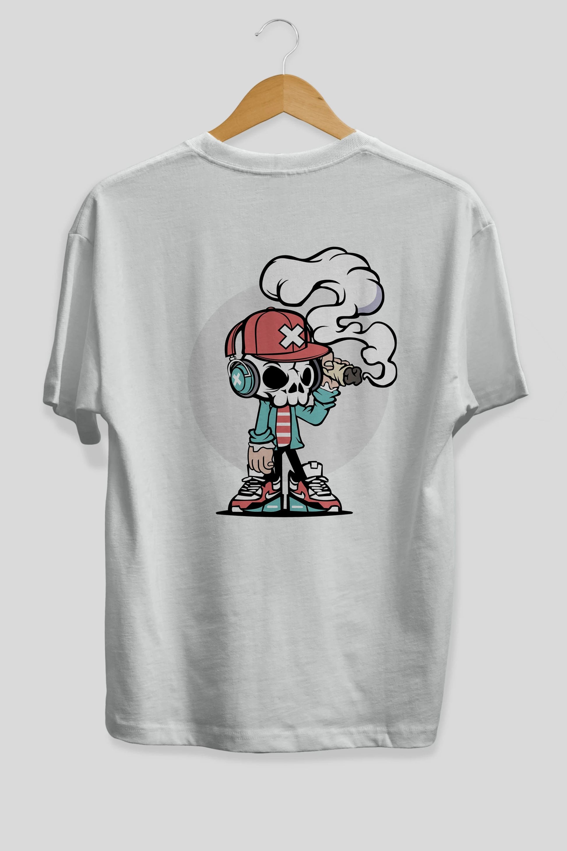 Skull Headphone Arka Baskılı Oversize t-shirt Erkek Kadın Unisex %100 Pamuk tişort
