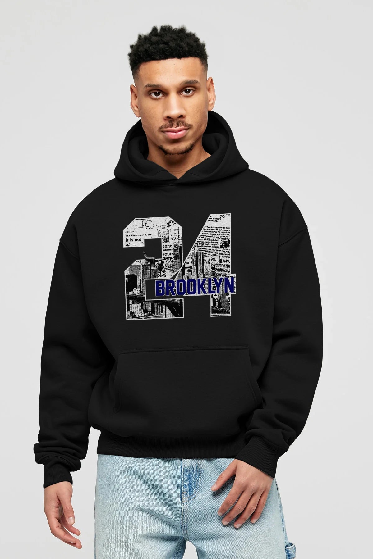 Brooklyn 24 Ön Baskılı Hoodie Oversize Kapüşonlu Sweatshirt Erkek Kadın Unisex