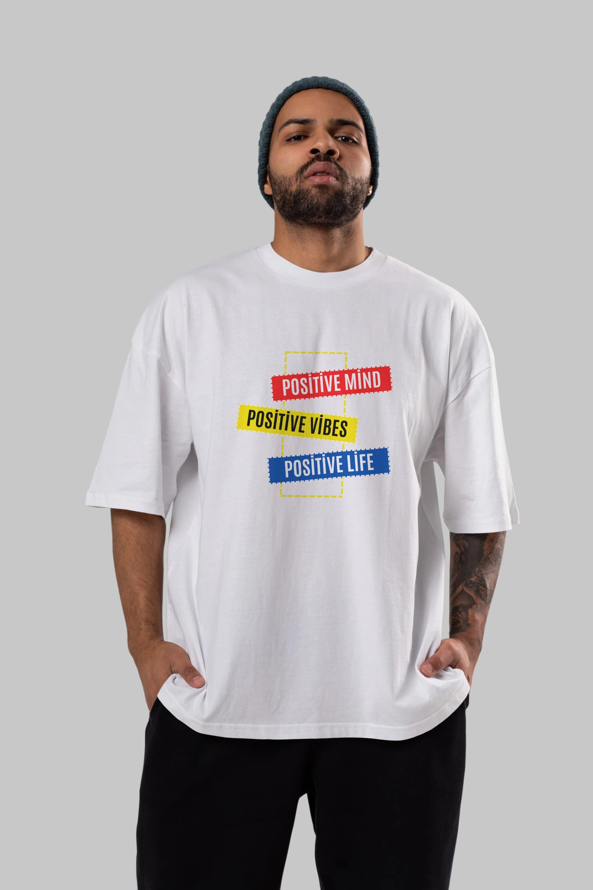 Positive Mind Vibes Lifes Ön Baskılı Oversize t-shirt Erkek Kadın Unisex