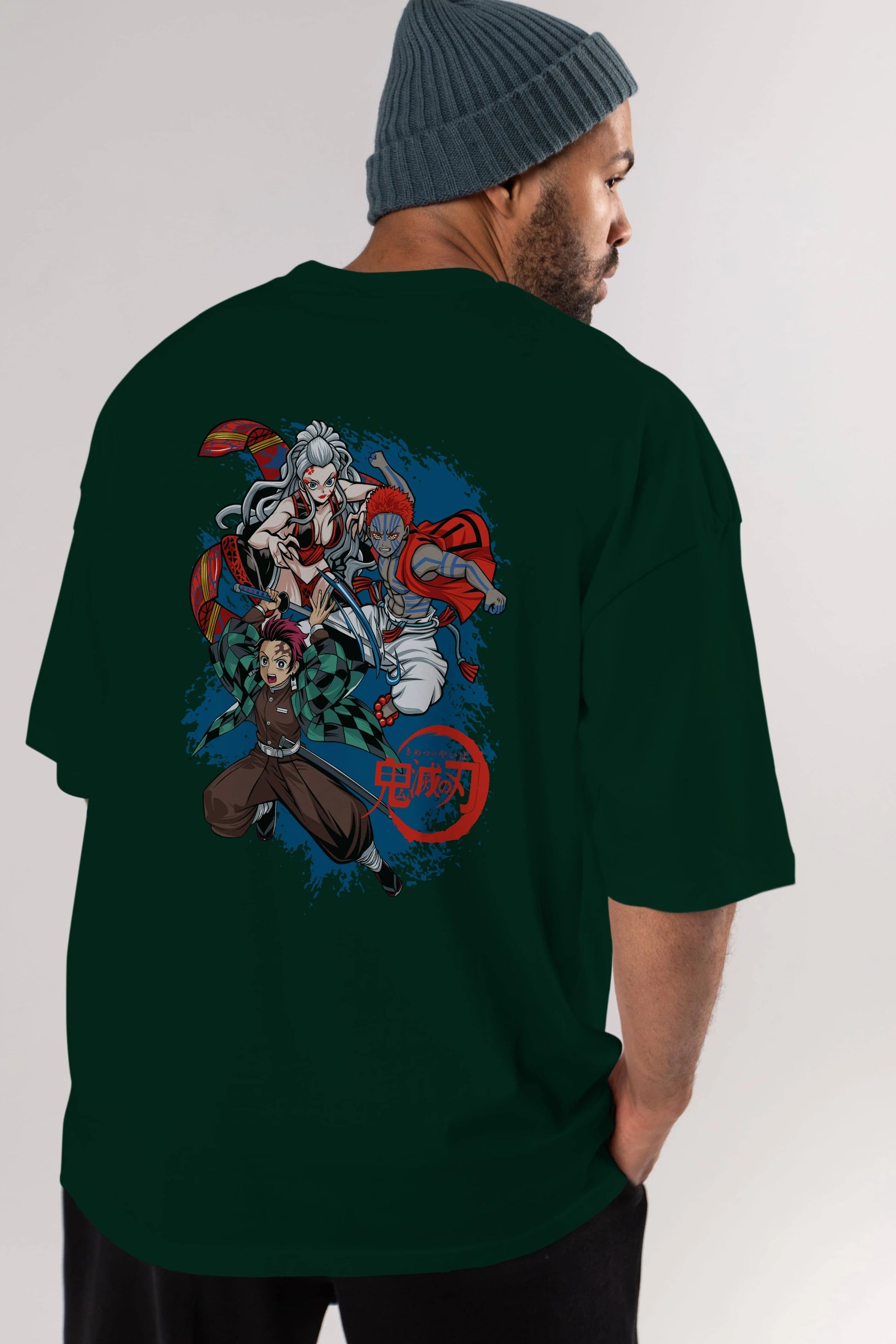 TANJIRO ,AKAZA,DAKI Anime Arka Baskılı Oversize t-shirt Erkek Kadın Unisex