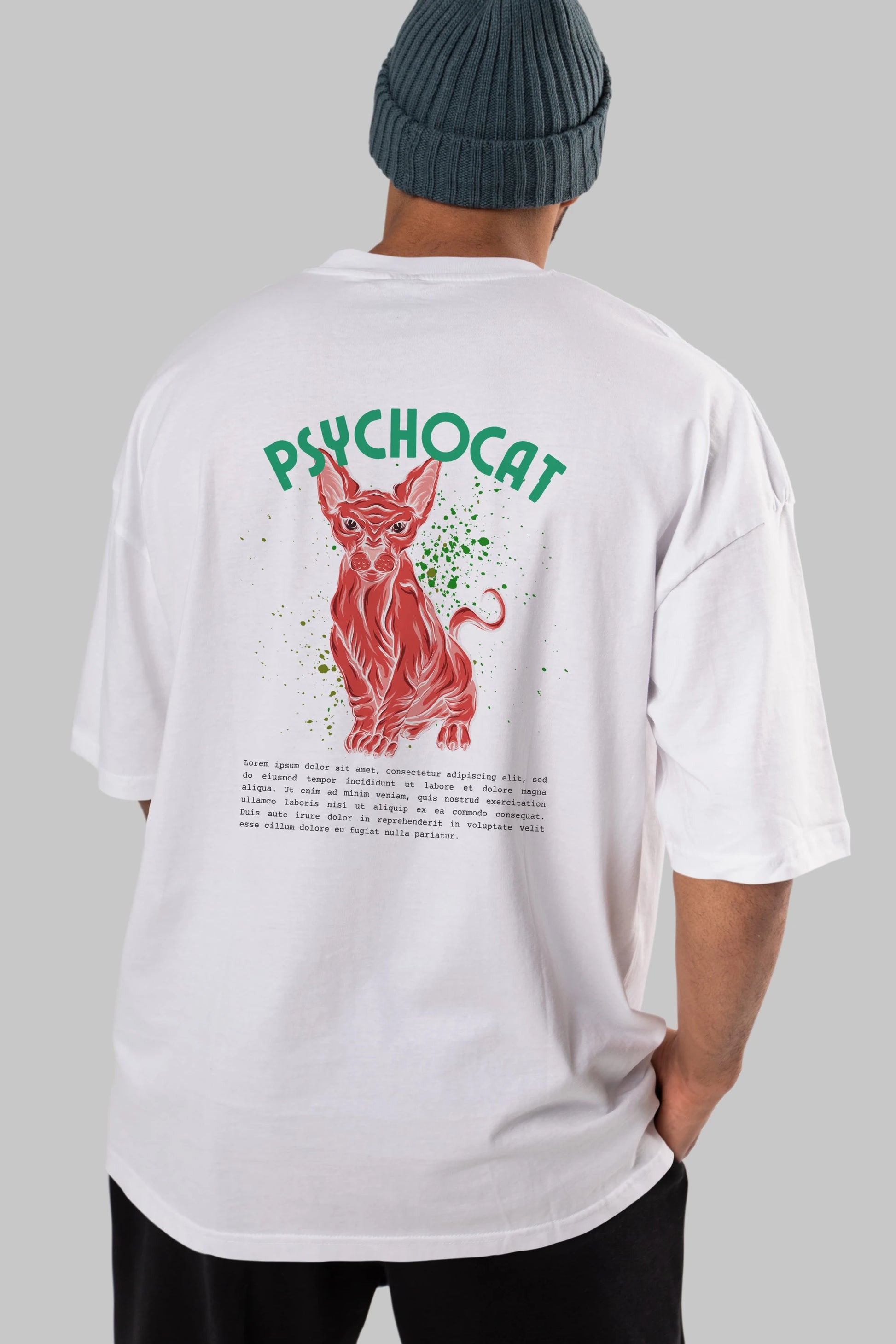 Psychocat Arka Baskılı Oversize t-shirt Erkek Kadın Unisex