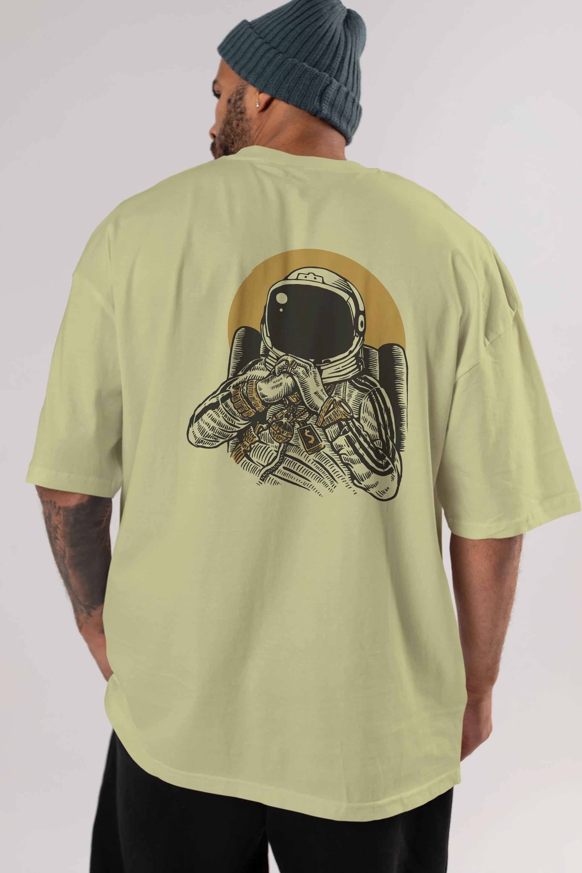 Space Dee Jay Arka Baskılı Oversize t-shirt Erkek Kadın Unisex %100 Pamuk