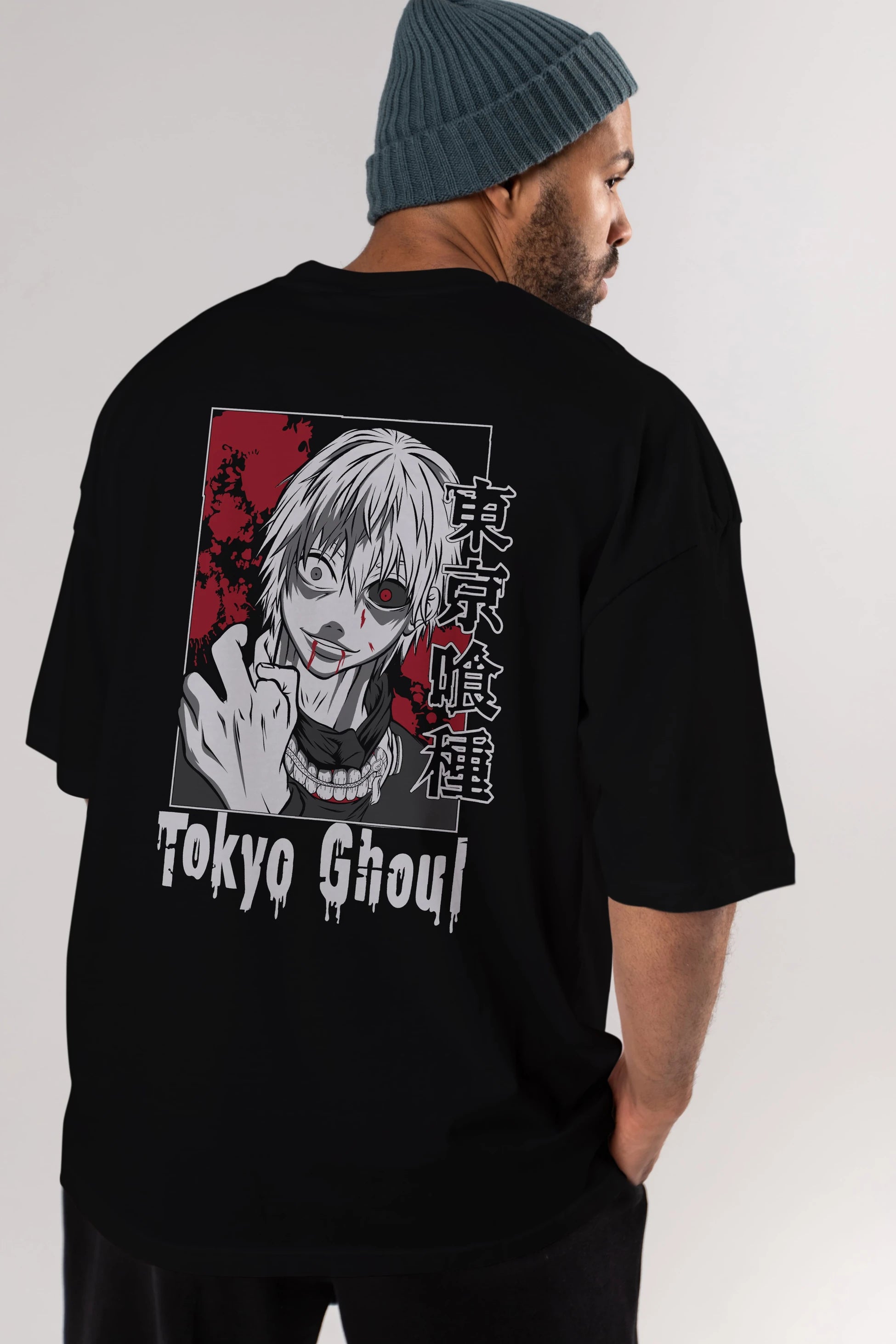 Kaneki Ken TOKYO GHOUL Anime Arka Baskılı Oversize t-shirt Erkek Kadın Unisex