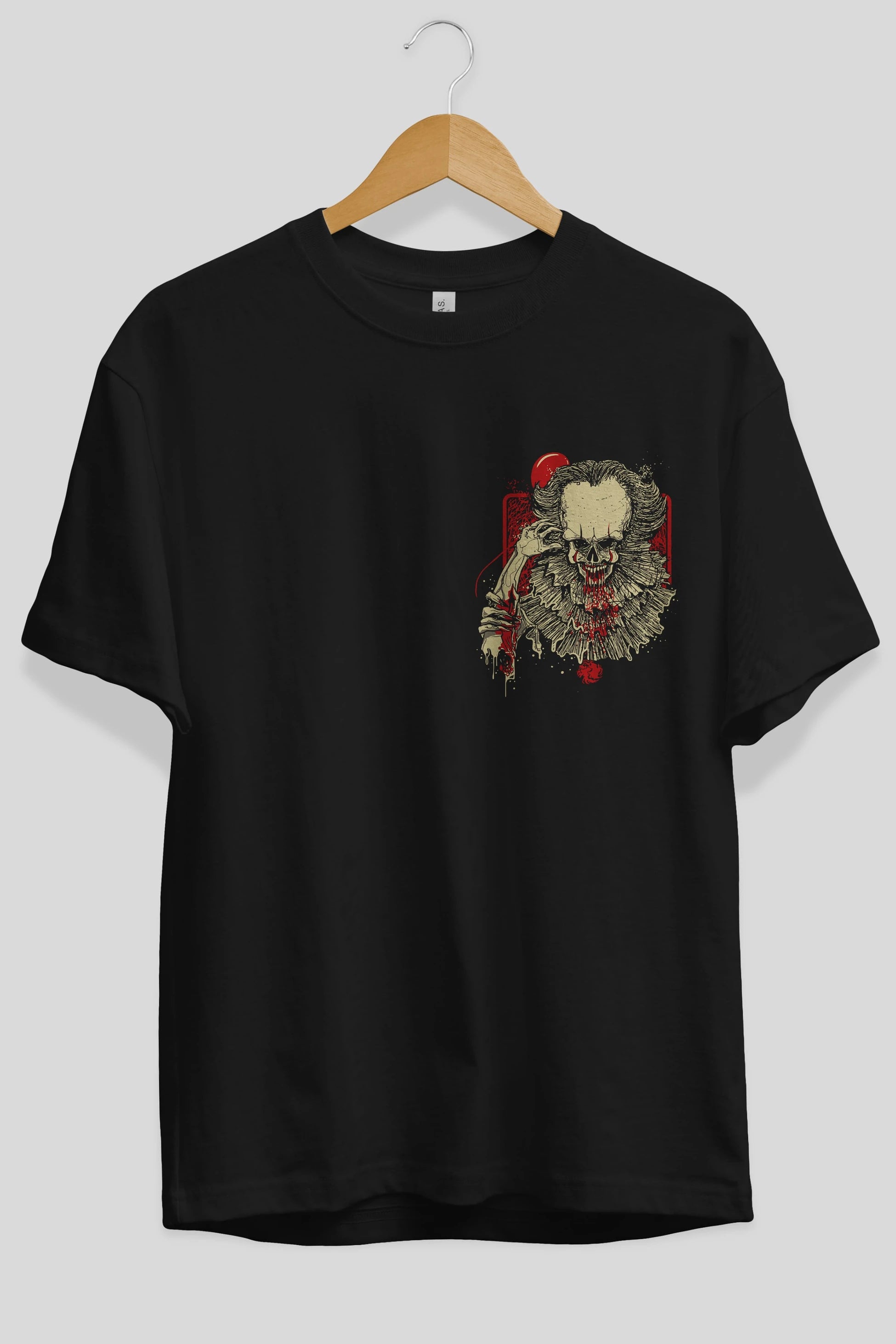 it (2) Ön Sol Baskılı Oversize t-shirt Erkek Kadın Unisex %100 Pamuk Bisiklet Yaka tişort