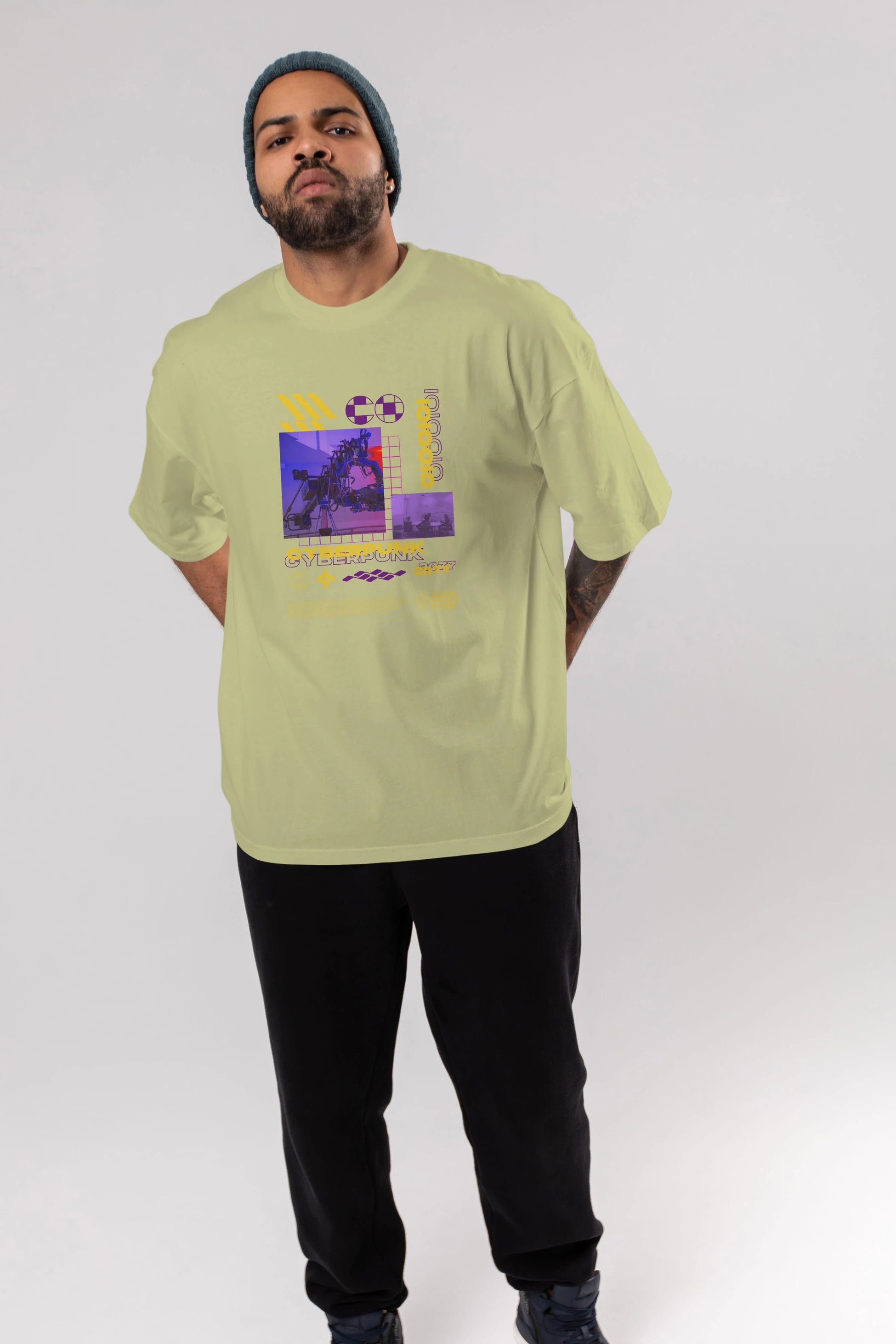 Cyberpunk Yazılı Ön Baskılı Oversize t-shirt Erkek Kadın Unisex
