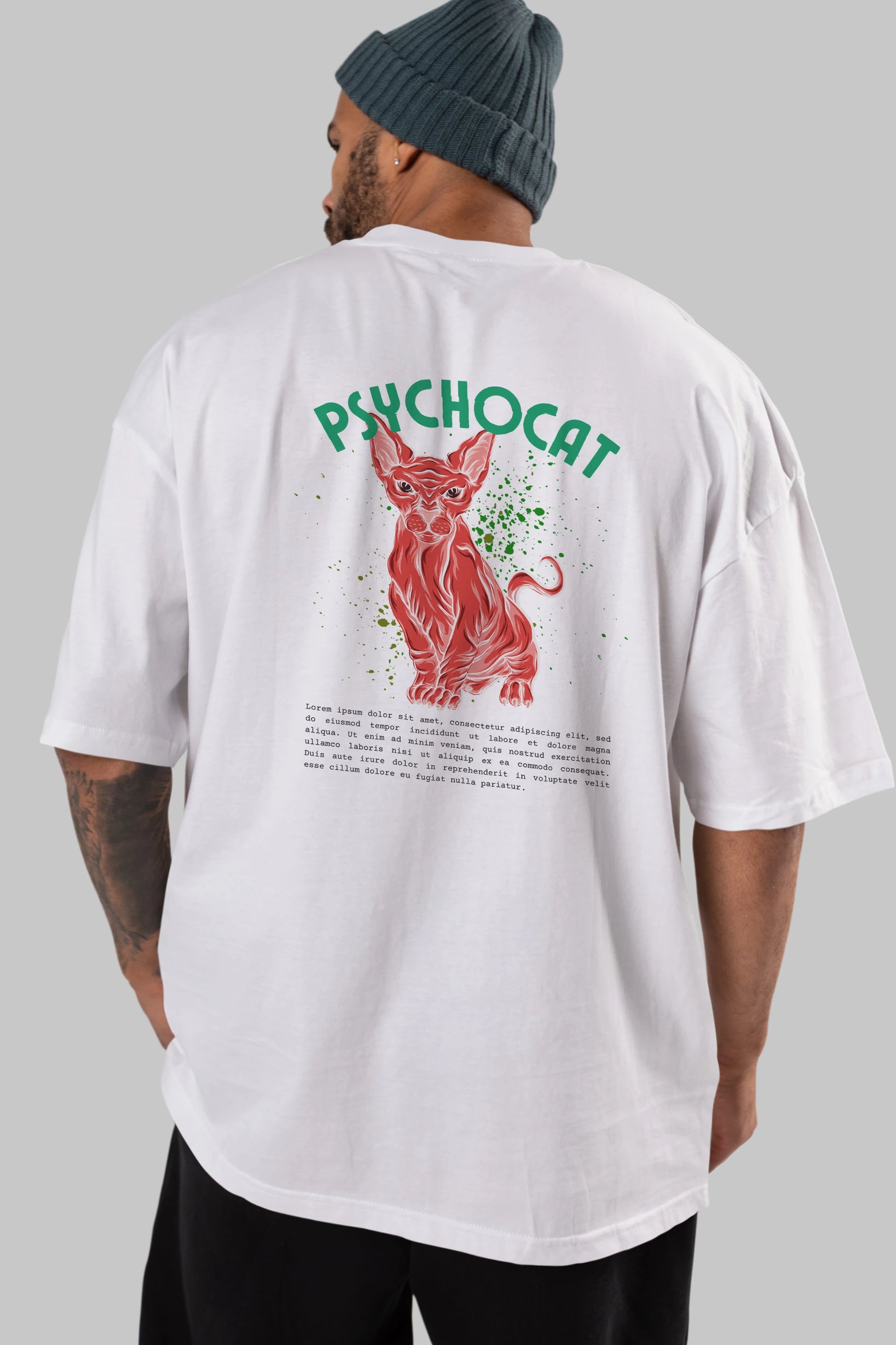 Psychocat Arka Baskılı Oversize t-shirt Erkek Kadın Unisex