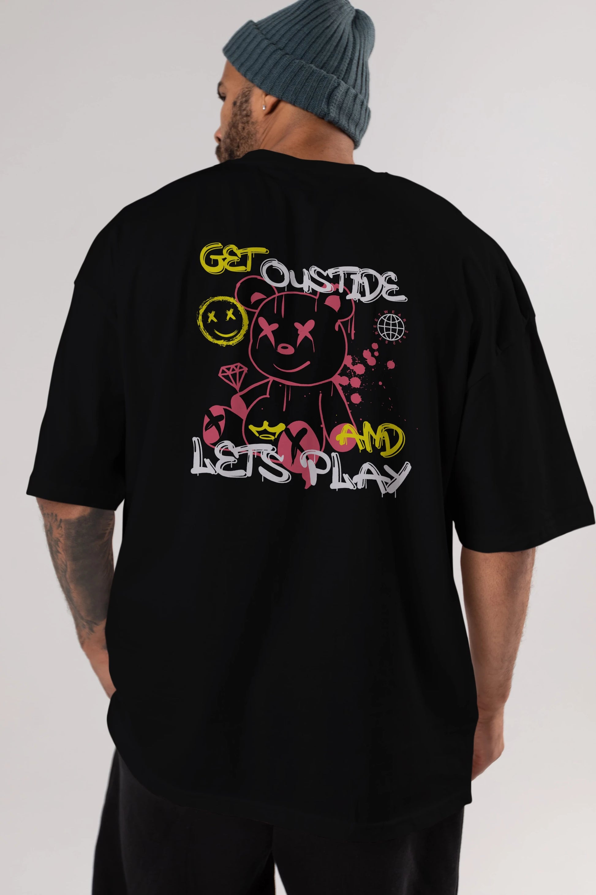 Get Outside Bear Arka Baskılı Oversize t-shirt Erkek Kadın Unisex