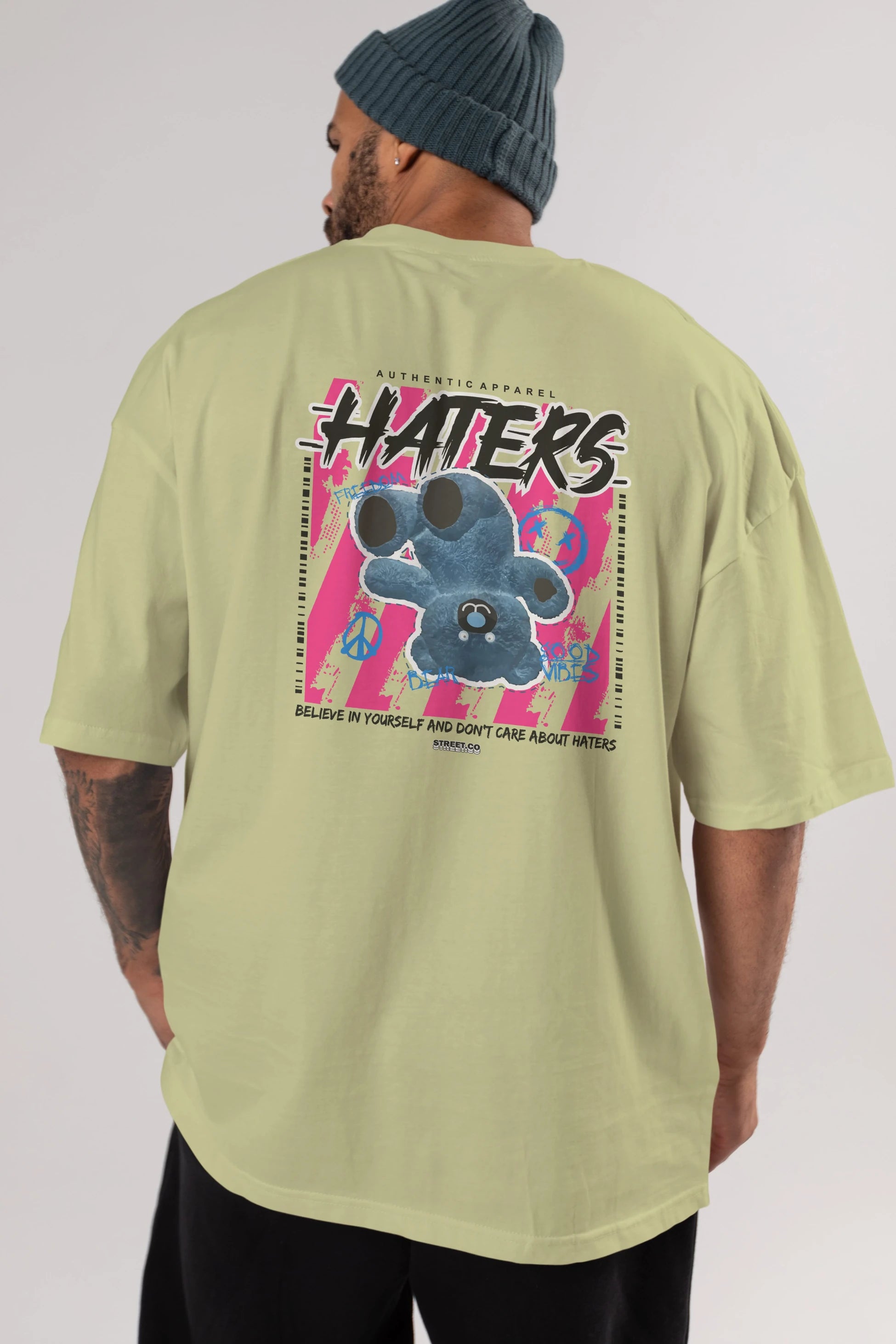 Haters Bear Arka Baskılı Oversize t-shirt Erkek Kadın Unisex