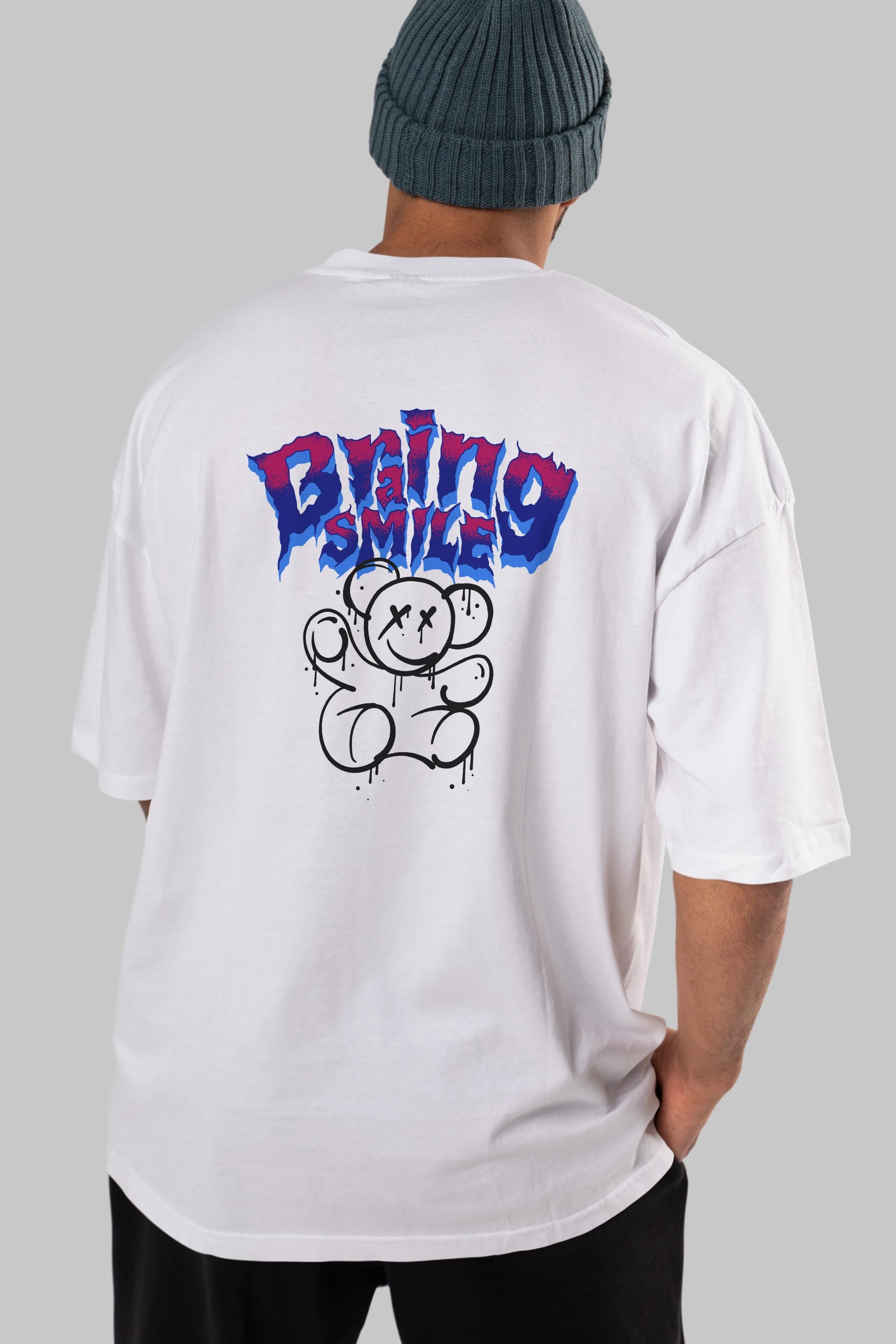 Teddy Bear Braing Smile Arka Baskılı Oversize t-shirt Erkek Kadın Unisex
