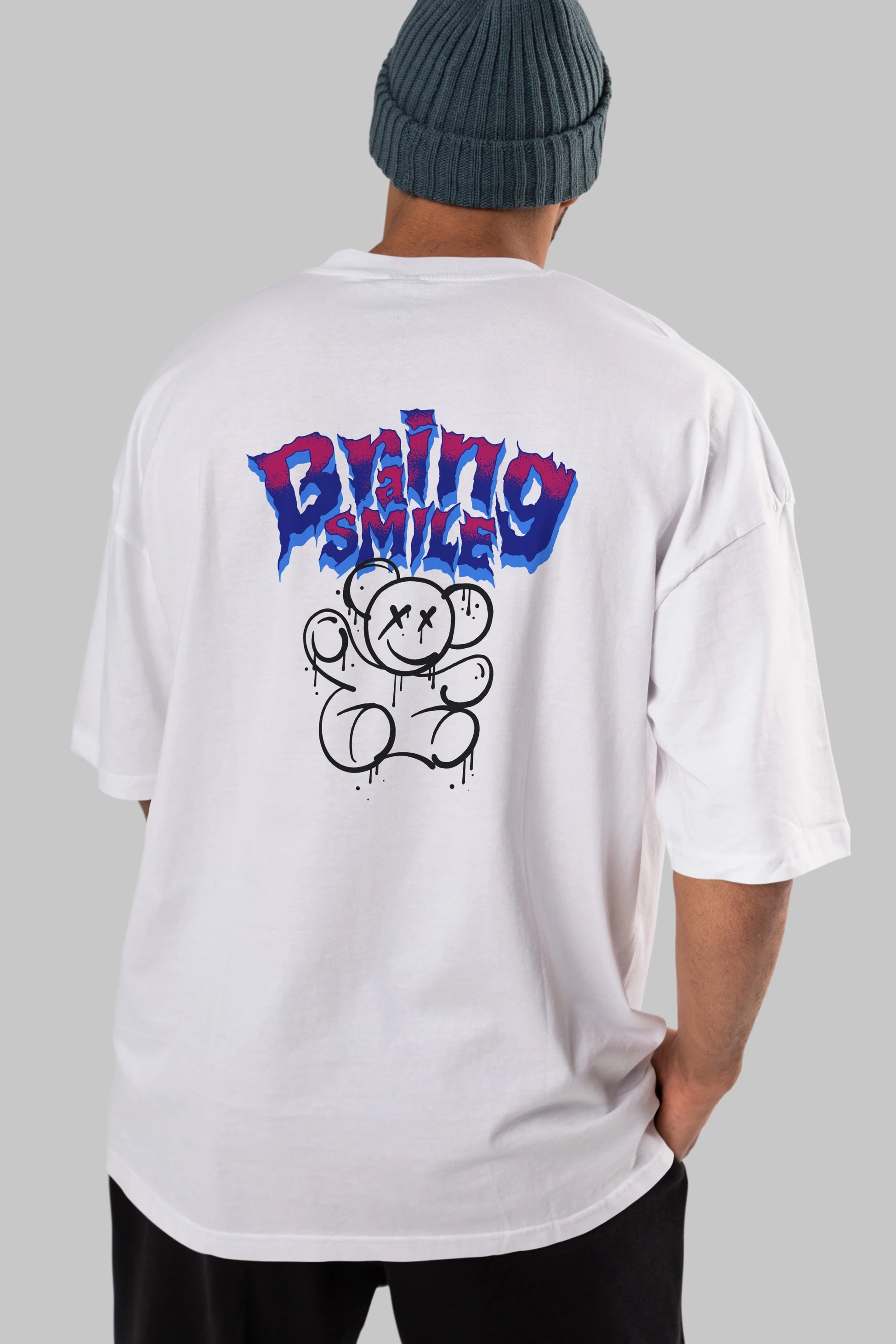 Teddy Bear Braing Smile Arka Baskılı Oversize t-shirt Erkek Kadın Unisex