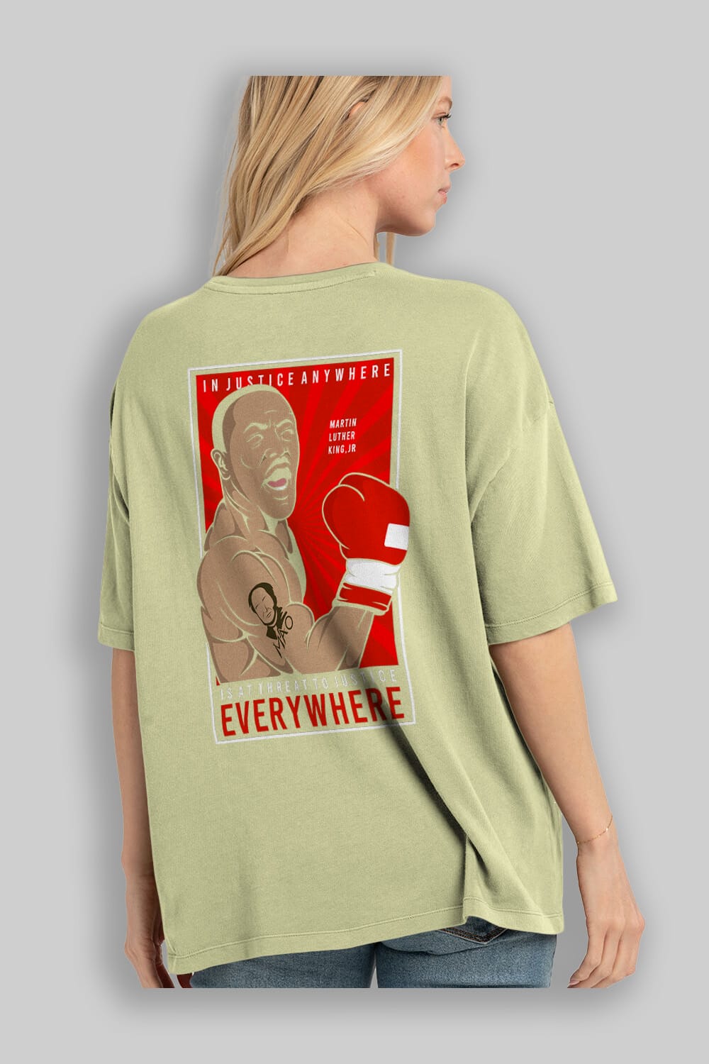 Luther King Boxer Arka Baskılı Oversize t-shirt Erkek Kadın Unisex %100 Pamuk tişort
