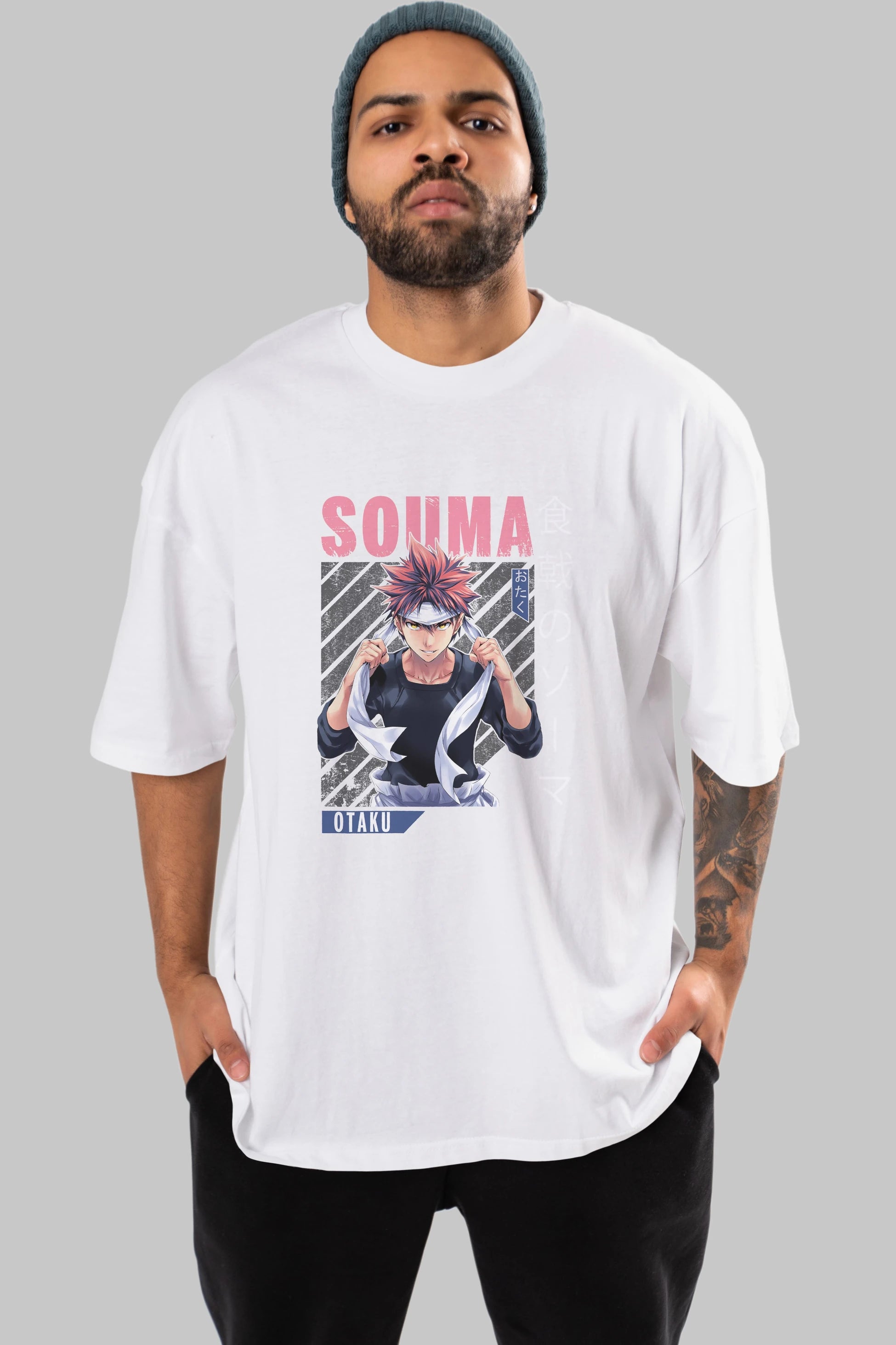 Souma Yukihira 8 Anime Ön Baskılı Oversize t-shirt %100 pamuk Erkek Kadın Unisex