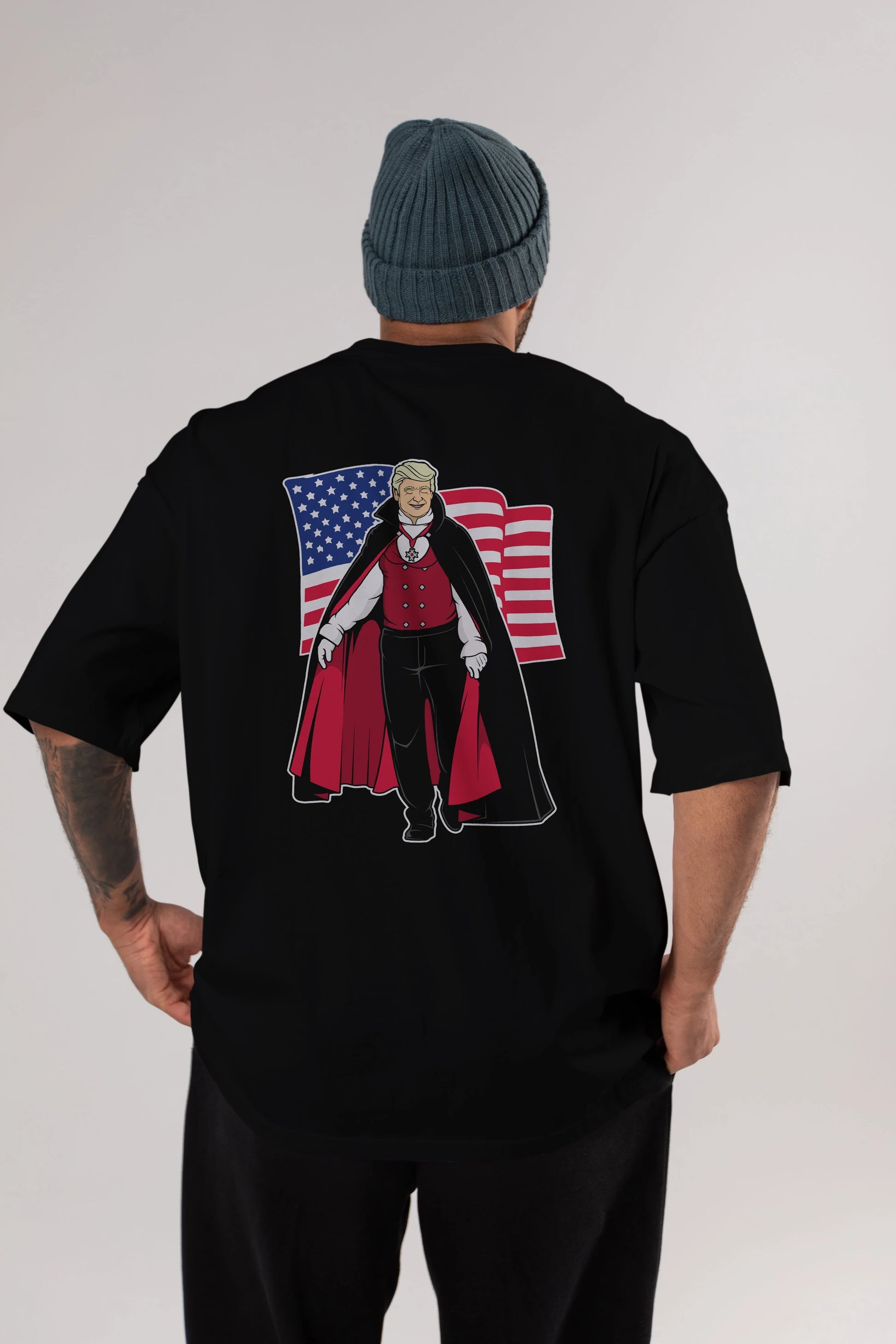 Trump Dracula Arka Baskılı Oversize t-shirt Erkek Kadın Unisex %100 Pamuk tişort