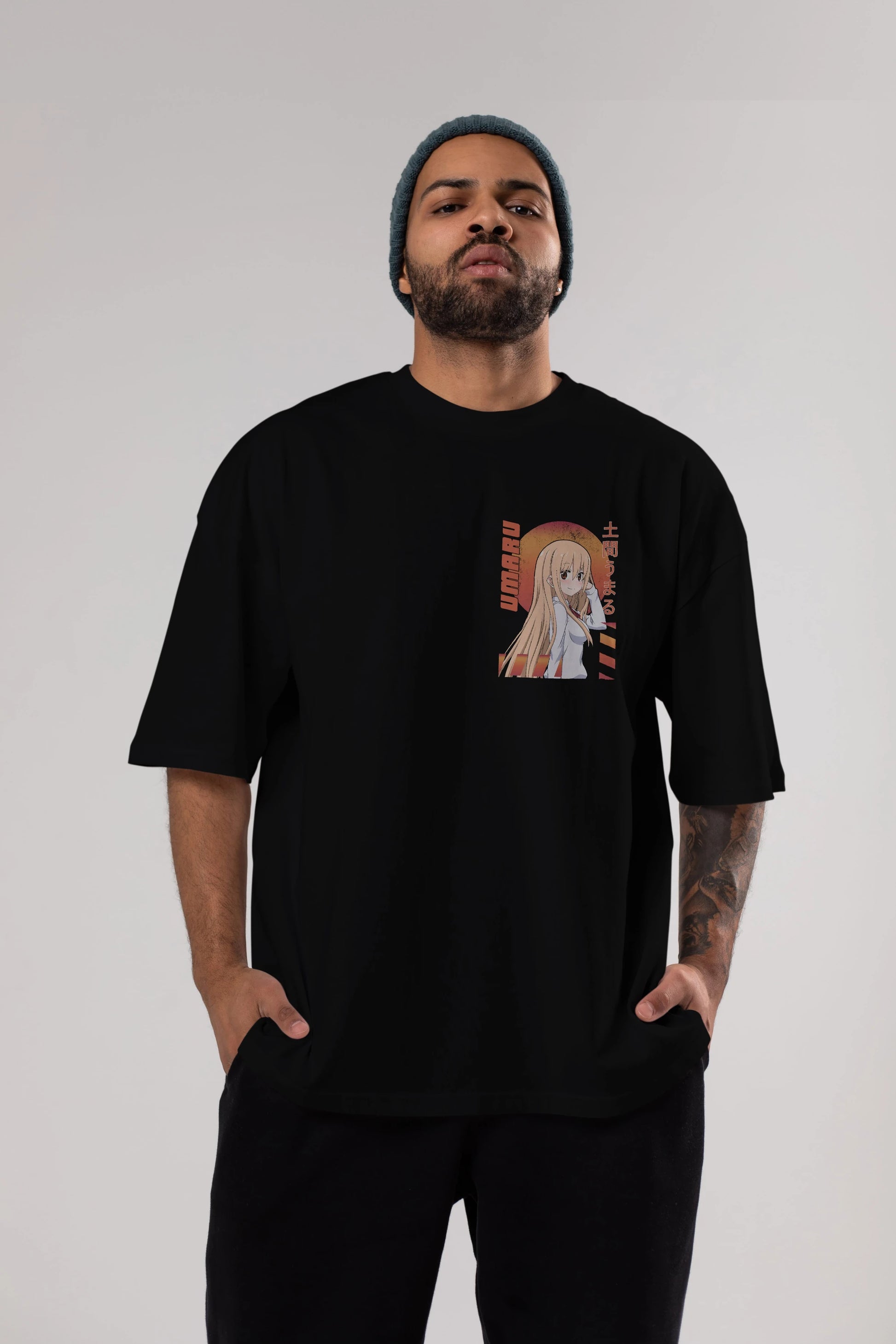 Umaru Doma 5 Ön Sol Baskılı Oversize t-shirt Erkek Kadın Unisex %100 Pamuk Bisiklet Yaka tişort