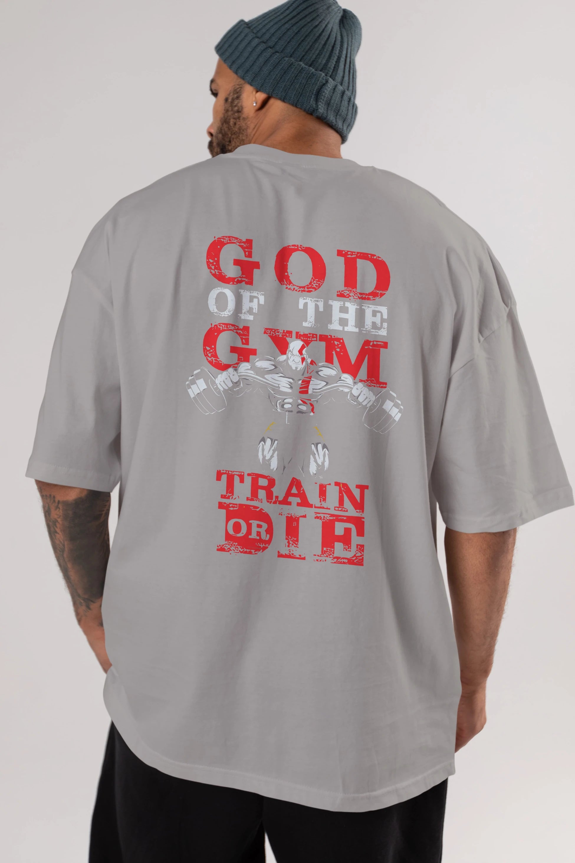 God of The GYM Arka Baskılı Oversize t-shirt Erkek Kadın Unisex %100 Pamuk Bisiklet Yaka tişort