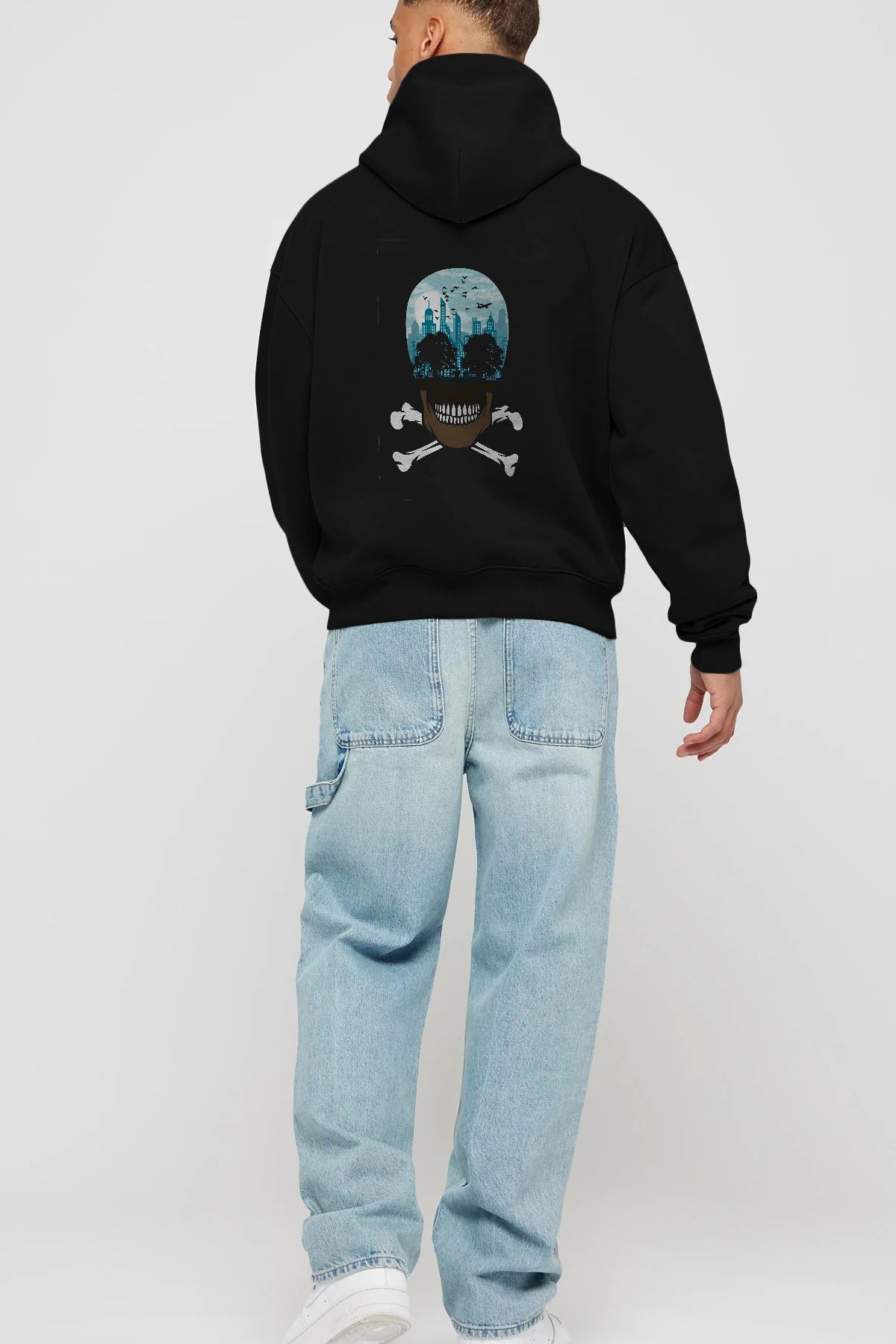 Death City Arka Baskılı Hoodie Oversize Kapüşonlu Sweatshirt Erkek Kadın Unisex