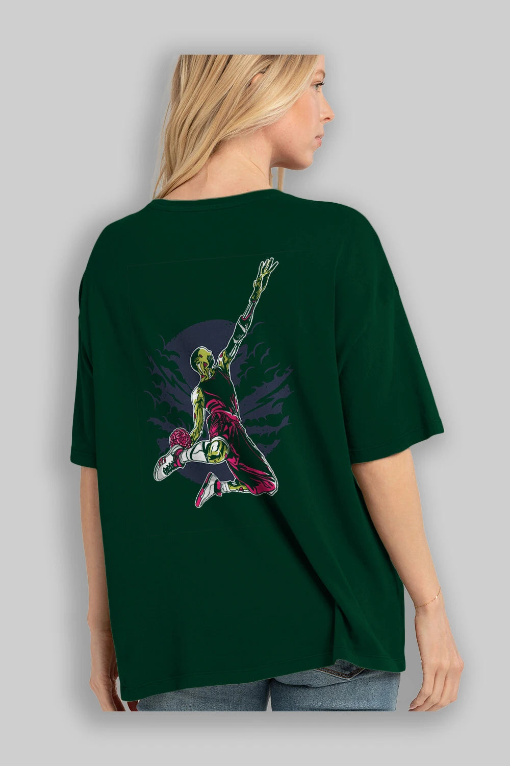 Zombie Slam Dunk Arka Baskılı Oversize t-shirt Erkek Kadın Unisex %100 Pamuk