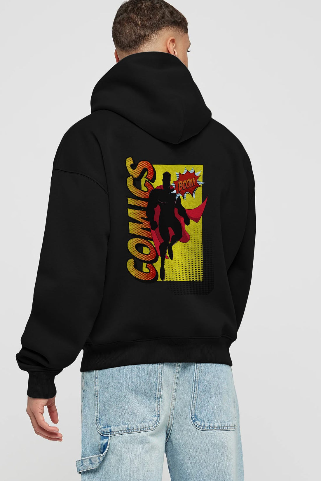Comics Boom Arka Baskılı Oversize Hoodie Kapüşonlu Sweatshirt Erkek Kadın Unisex
