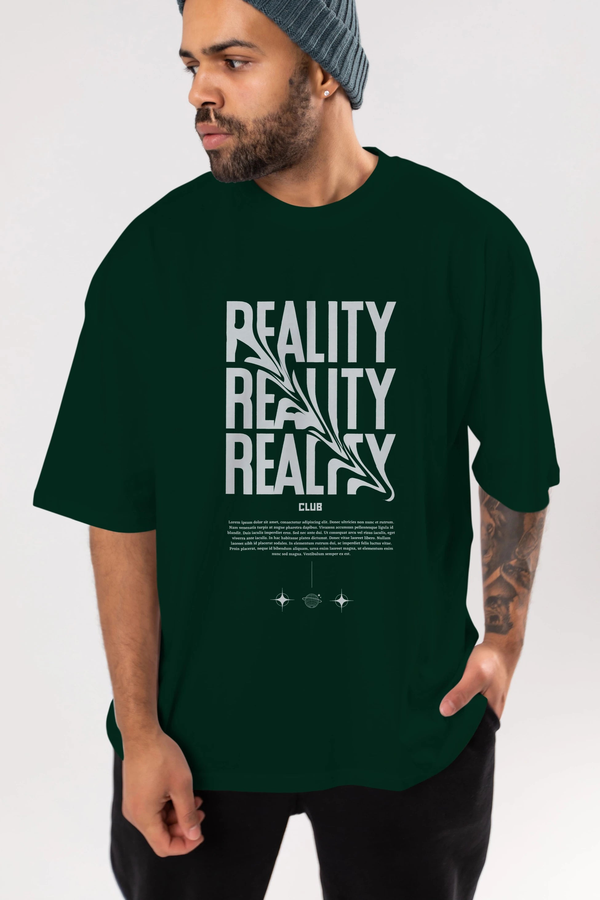 Reality Yazılı Ön Baskılı Oversize t-shirt Erkek Kadın Unisex