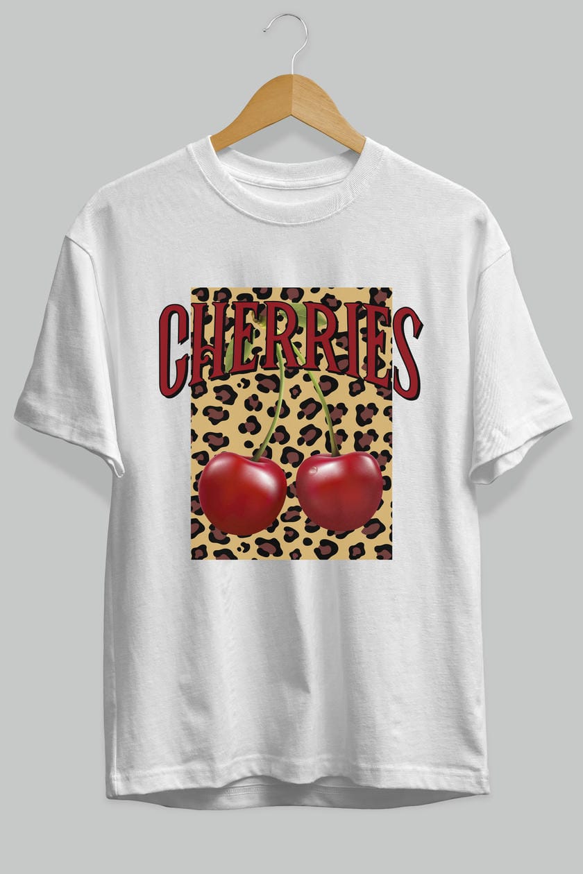 Cherry Cherries 6 Ön Baskılı Oversize t-shirt Erkek Kadın Pamuk Bisiklet Yaka tişort