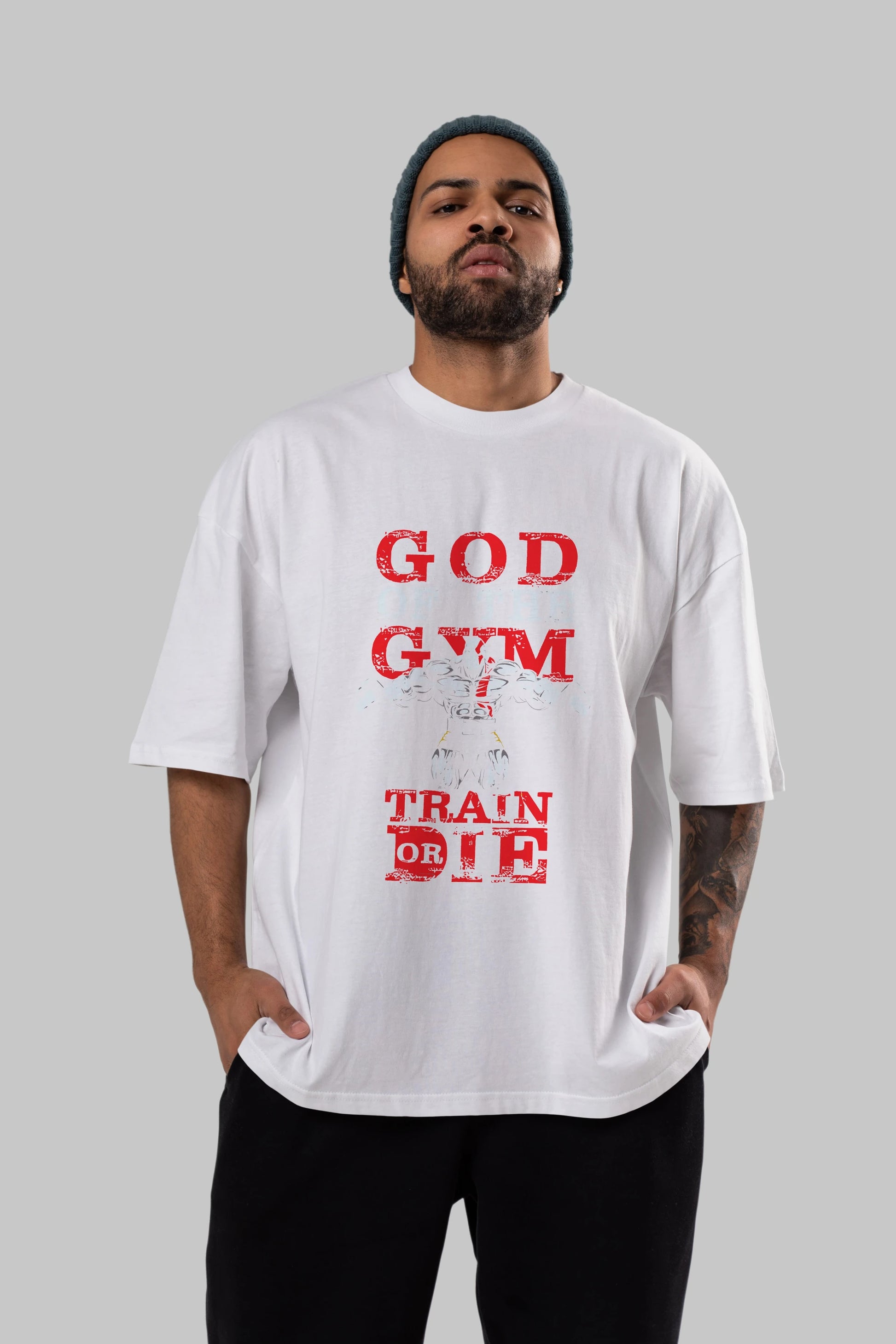 God of The GYM Ön Baskılı Oversize t-shirt Erkek Kadın Unisex %100 Pamuk Bisiklet Yaka tişort