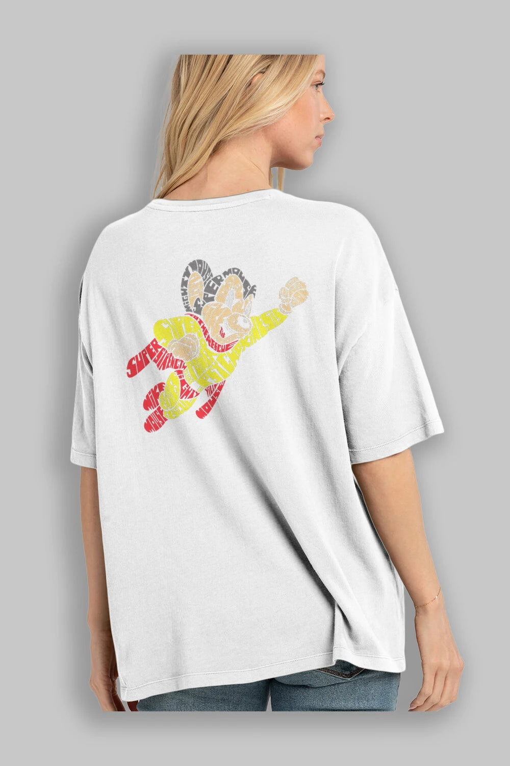 Mighty Mouse Arka Baskılı Oversize t-shirt %100 pamuk Erkek Kadın Unisex