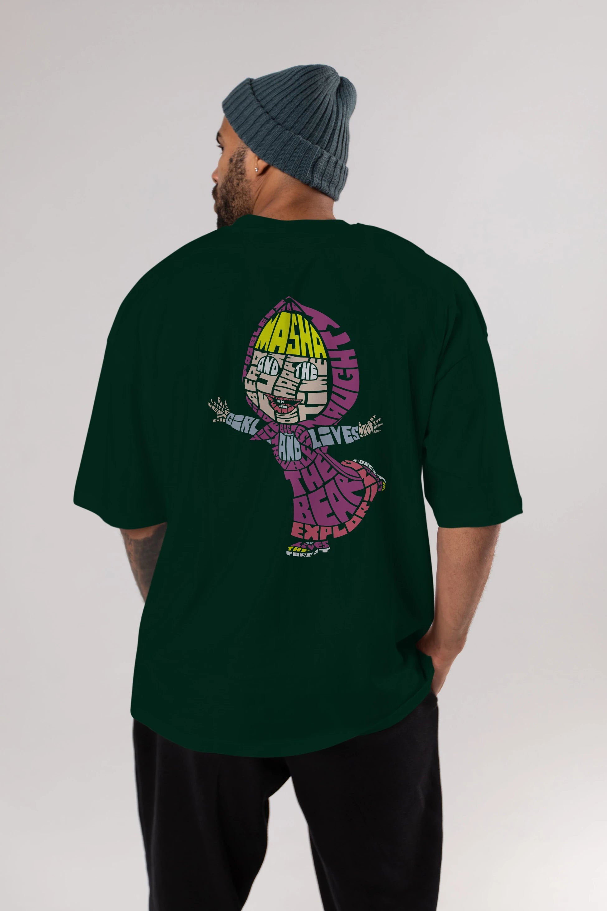 Masha And The Bear Arka Baskılı Oversize t-shirt %100 pamuk Erkek Kadın Unisex