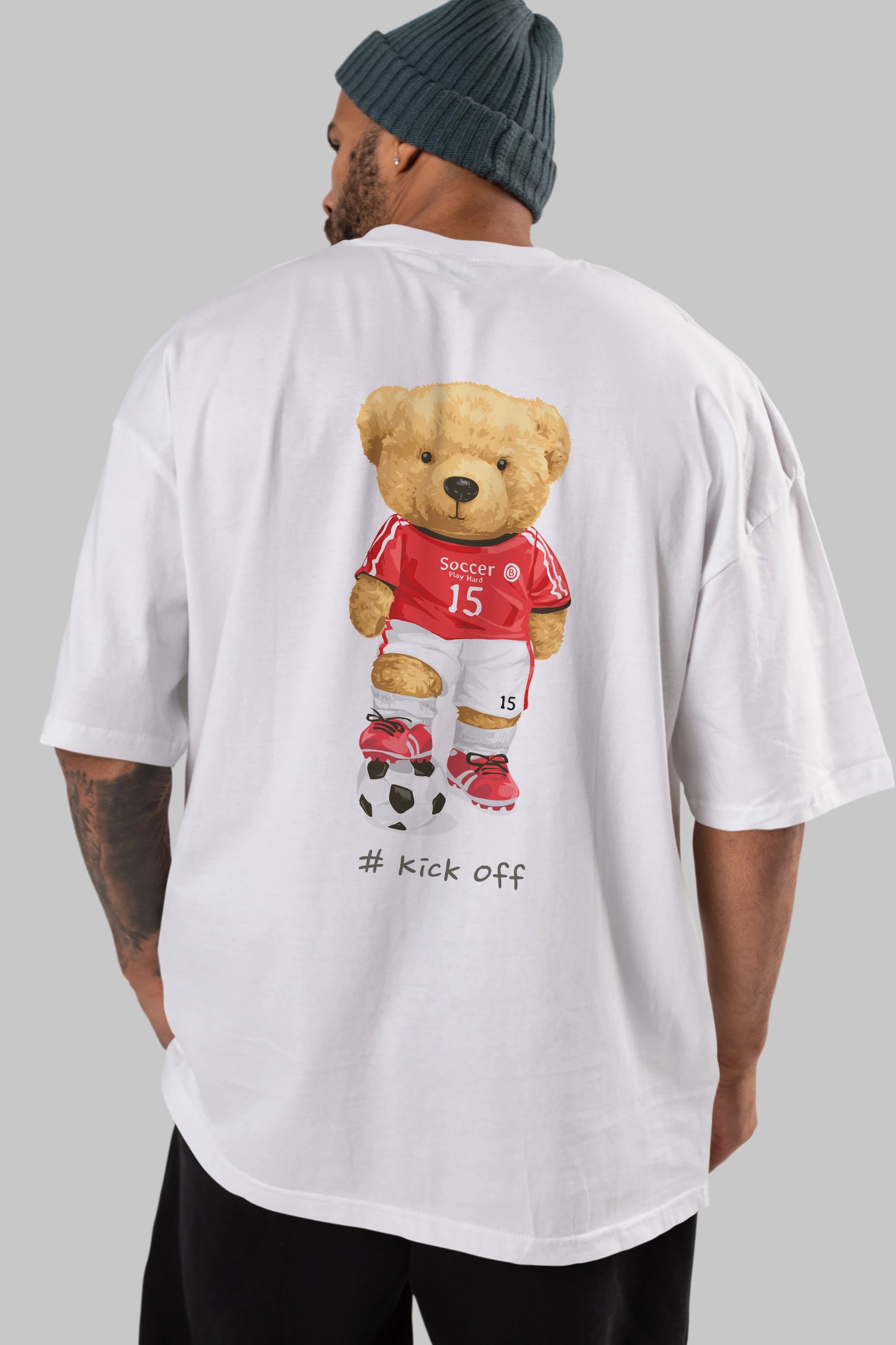 Teddy Bear Kick Off Arka Baskılı Oversize t-shirt Erkek Kadın Unisex %100 Pamuk