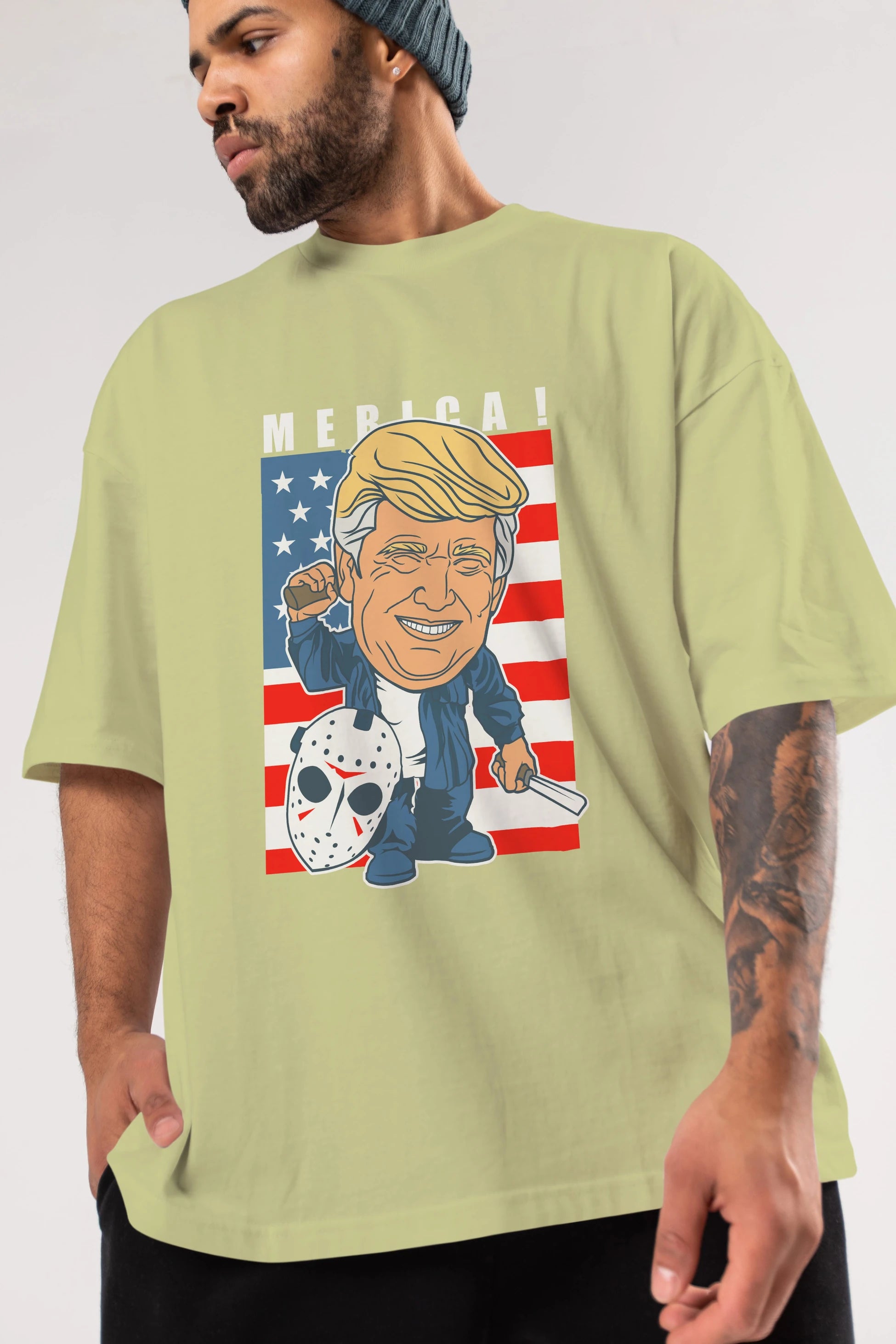 Jason Voorhess Trump Ön Baskılı Oversize t-shirt Erkek Kadın Unisex %100 Pamuk tişort