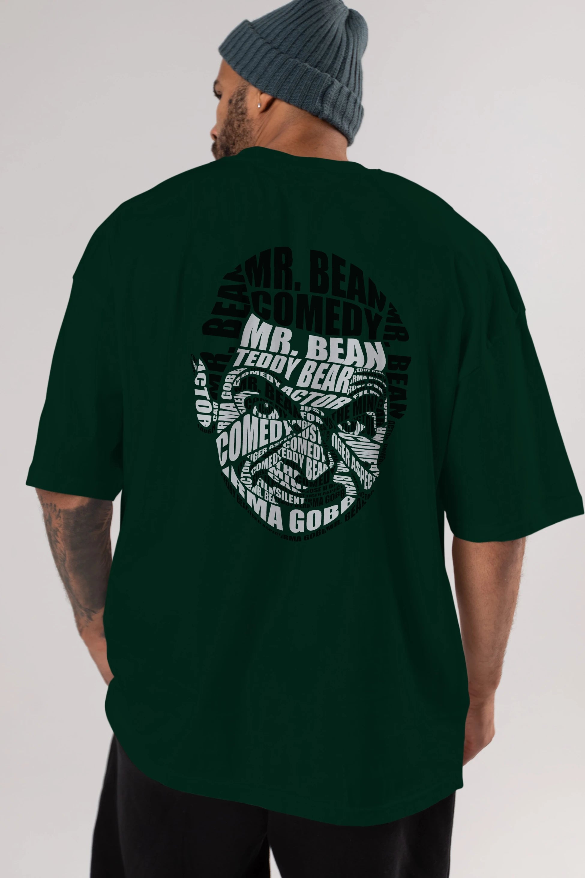 Mr Bean Calligram Arka Baskılı Oversize t-shirt %100 pamuk Erkek Kadın Unisex