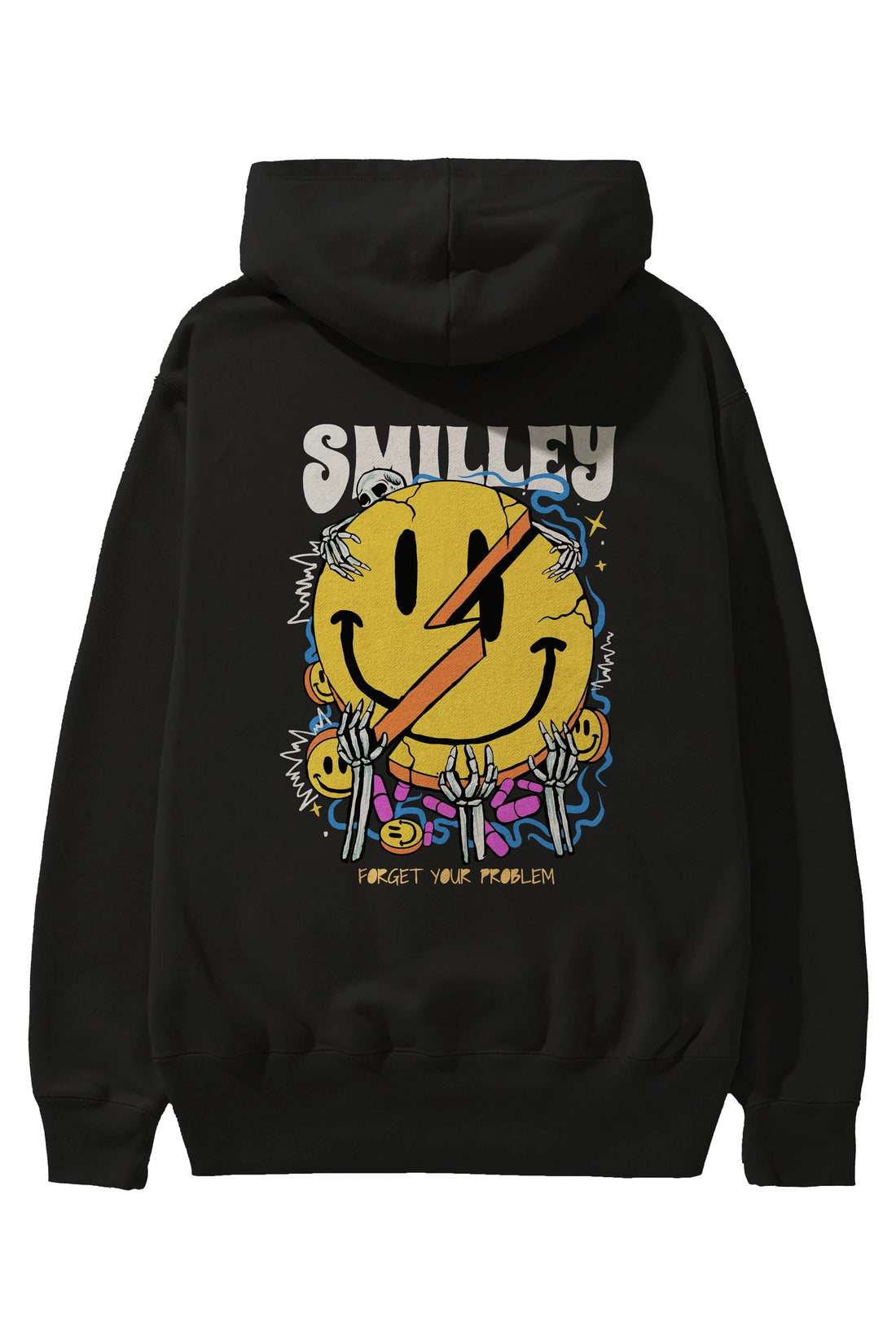 Smilley Streetwear Arka Baskılı Hoodie Oversize Kapüşonlu Sweatshirt Erkek Kadın Unisex