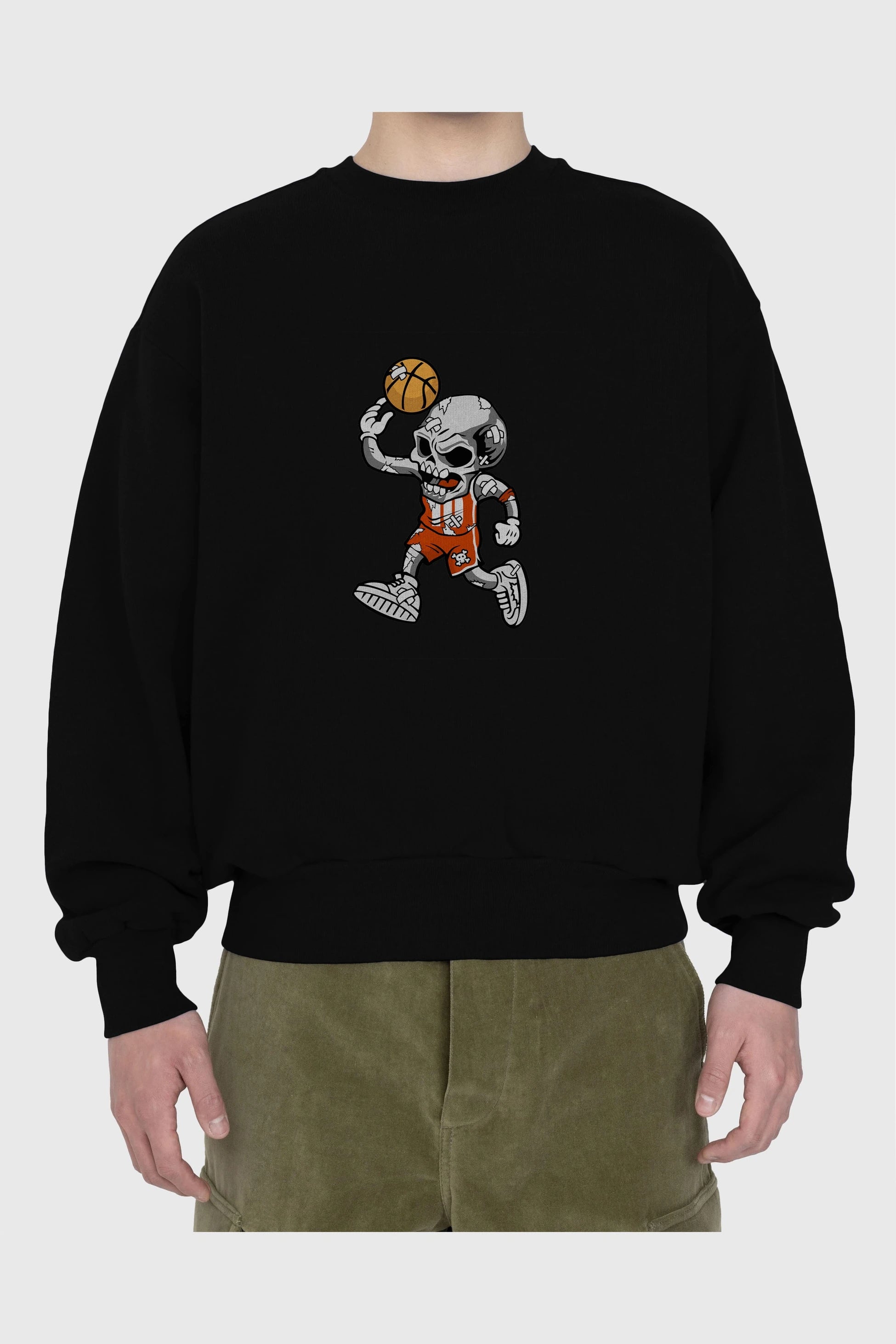 Skull Basketball Ön Baskılı Oversize Sweatshirt Erkek Kadın Unisex