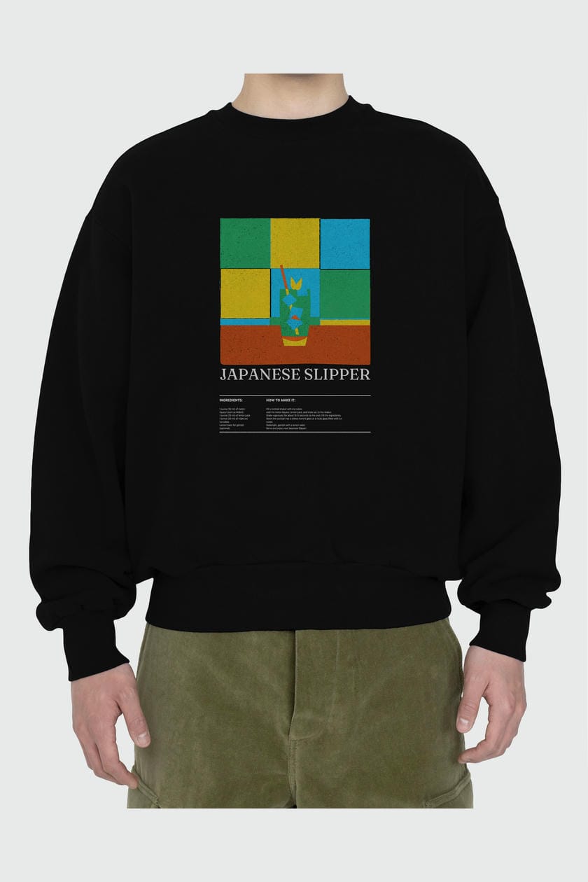 Japanese Slipper ön Baskılı Oversize Sweatshirt Erkek Kadın Unisex