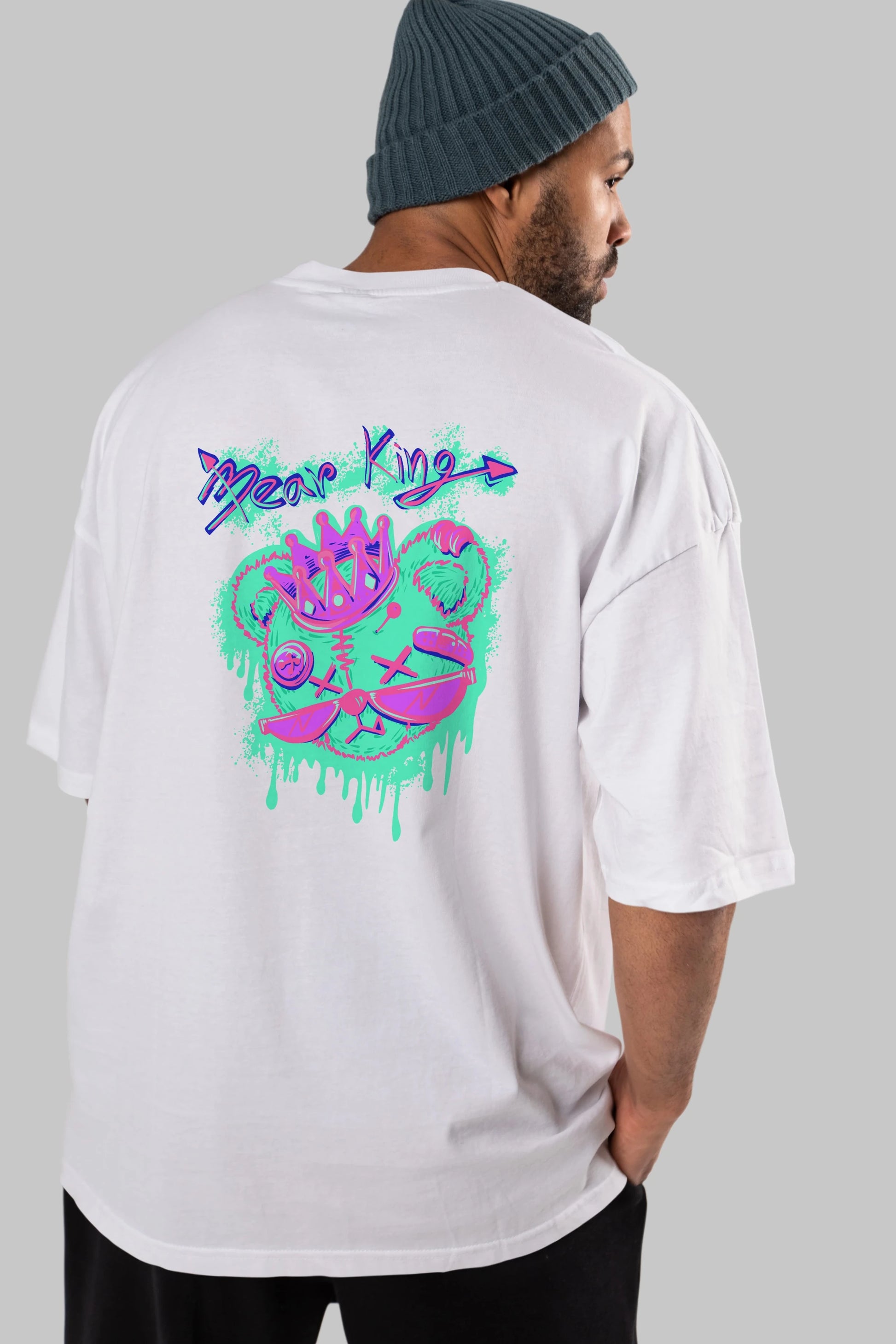Bear King Arka Baskılı Oversize t-shirt Erkek Kadın Unisex