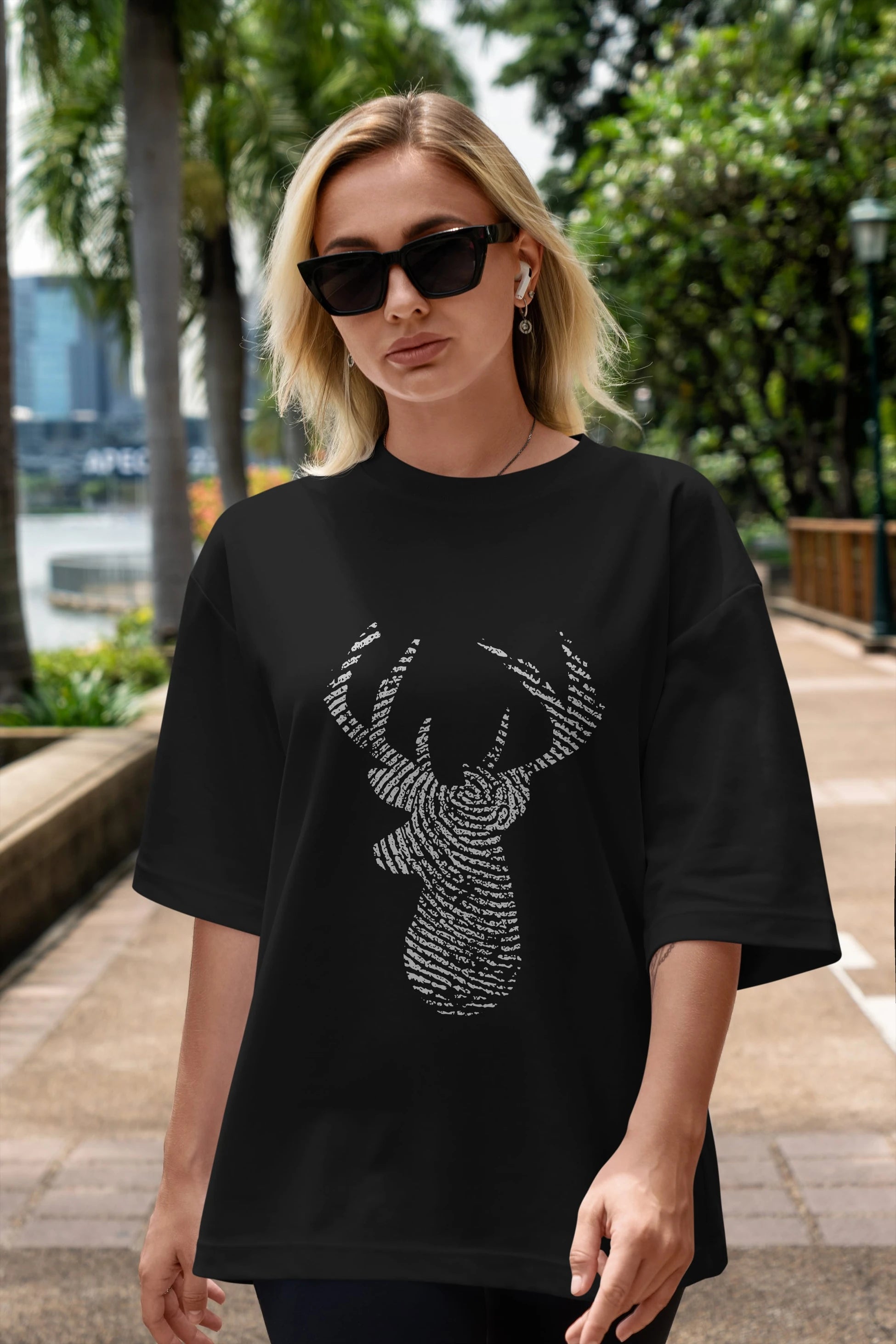Deer 3 Ön Baskılı Oversize t-shirt %100 pamuk Erkek Kadın Unisex