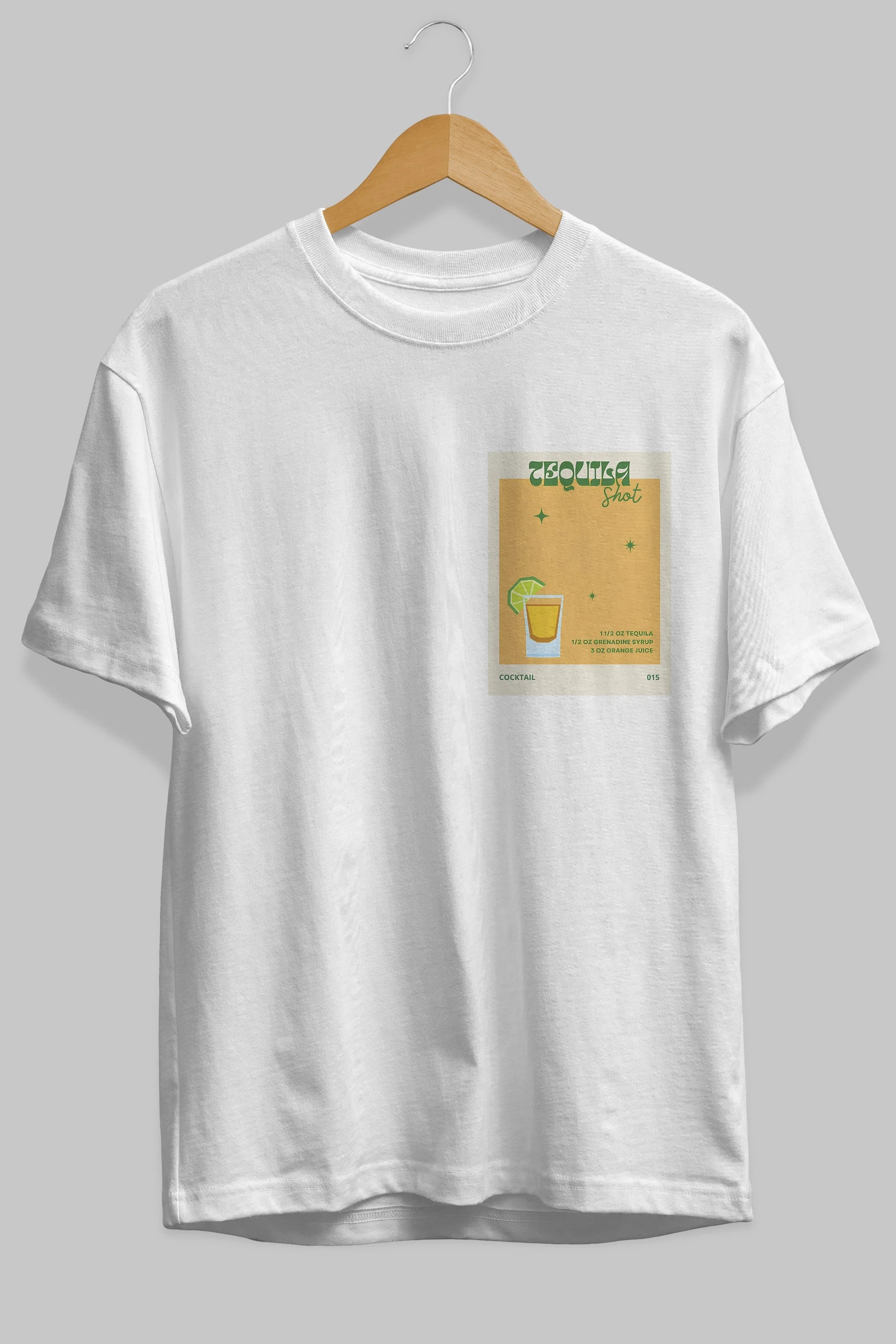Tequila Shot 2 Ön Sol Baskılı Oversize t-shirt Erkek Kadın Unisex %100 Pamuk Bisiklet Yaka tişort