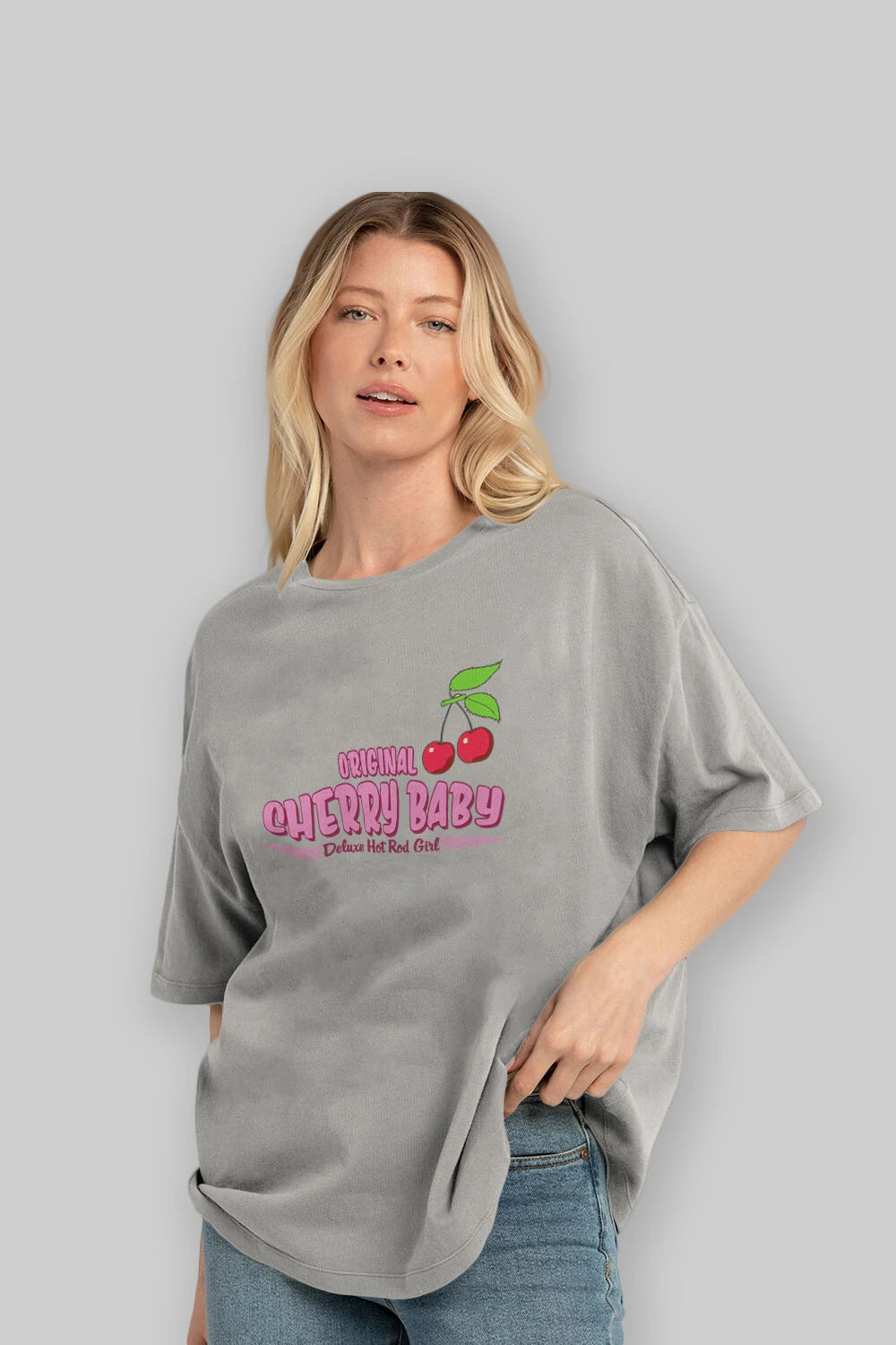 Cherry Baby Ön Baskılı Oversize t-shirt Erkek Kadın Pamuk Bisiklet Yaka tişort