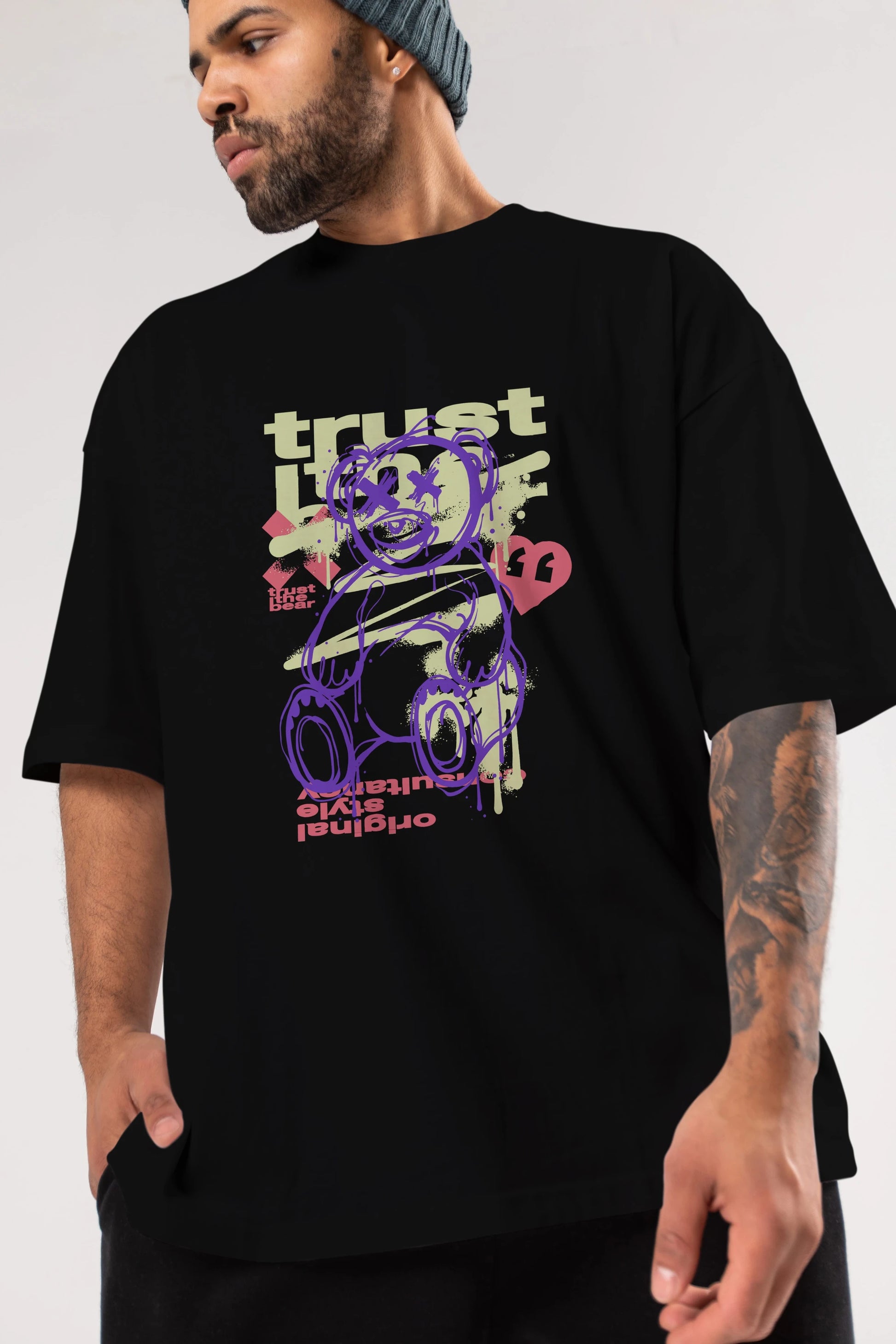 Trust The Bear 3 Ön Baskılı Oversize t-shirt Erkek Kadın Unisex