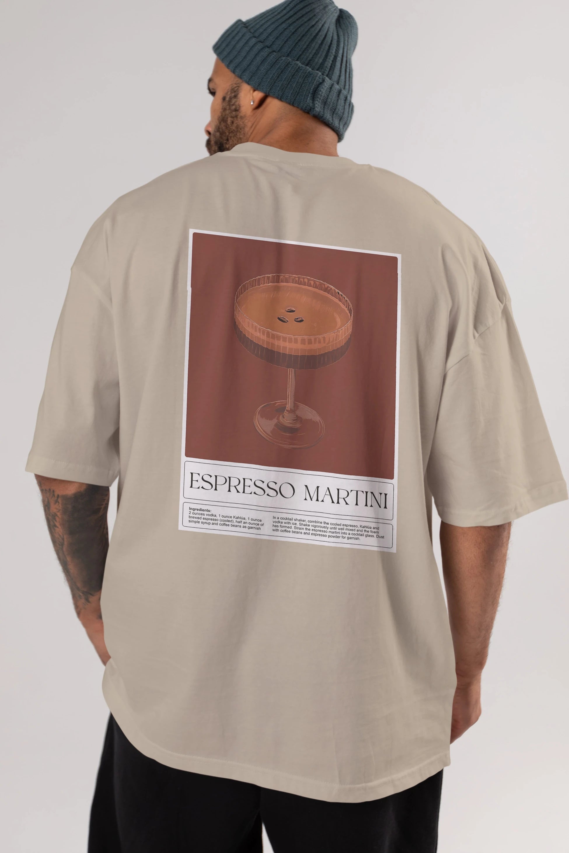 Espresso Martini Arka Baskılı Oversize t-shirt Erkek Kadın Unisex %100 Pamuk Bisiklet Yaka tişort