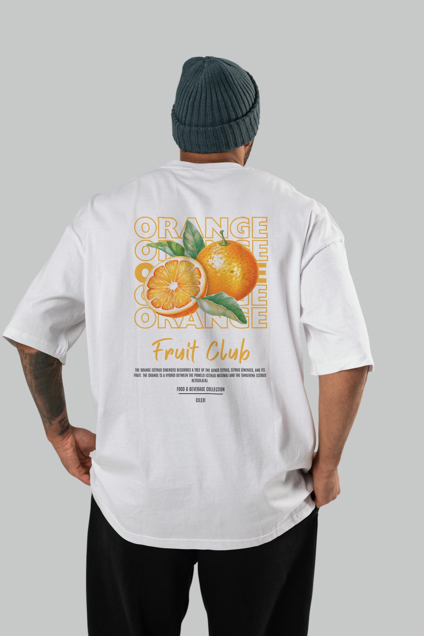 Orange Arka Baskılı Oversize t-shirt Erkek Kadın Pamuk Bisiklet Yaka tişort