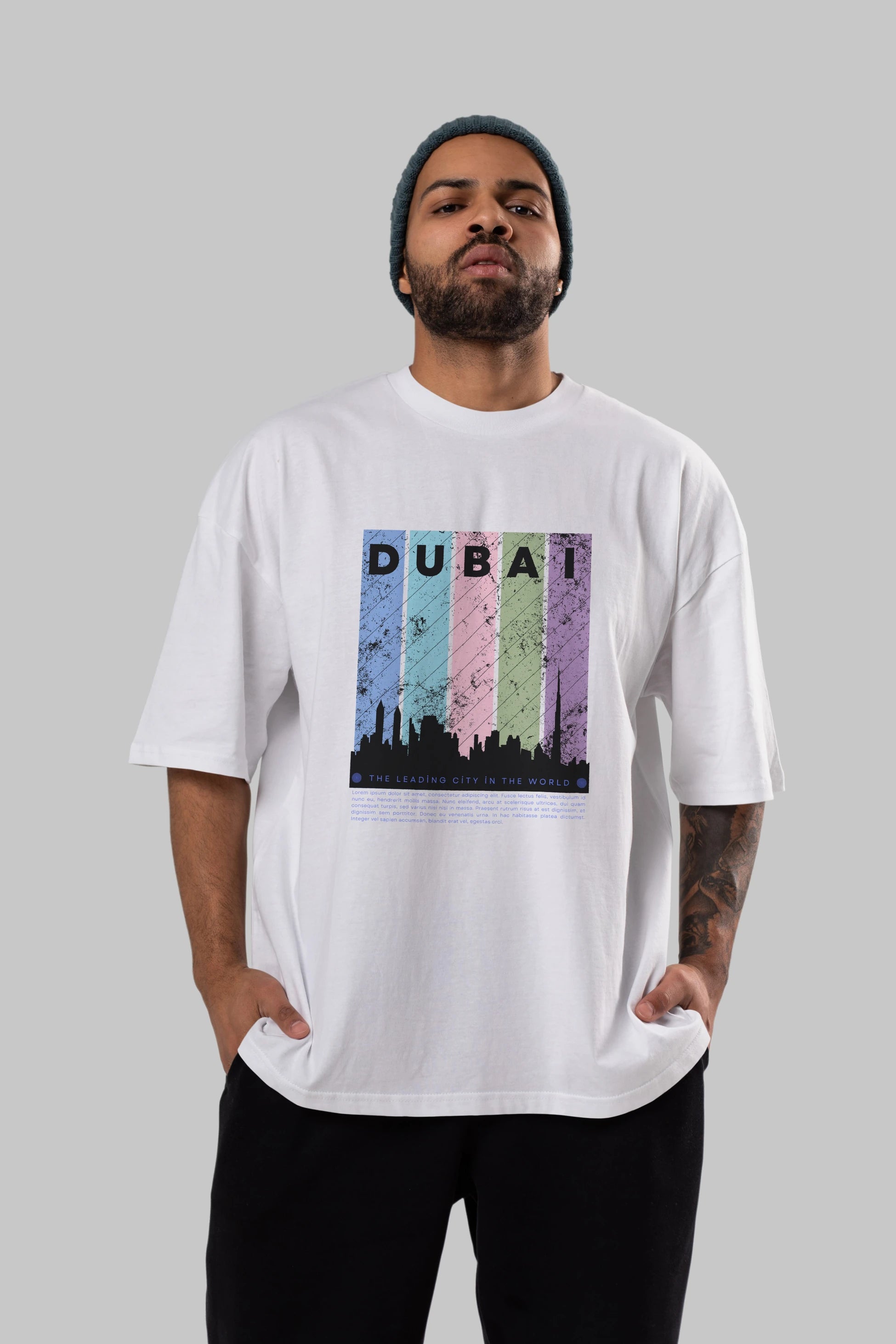 Dubai Yazılı Ön Baskılı Oversize t-shirt Erkek Kadın Unisex